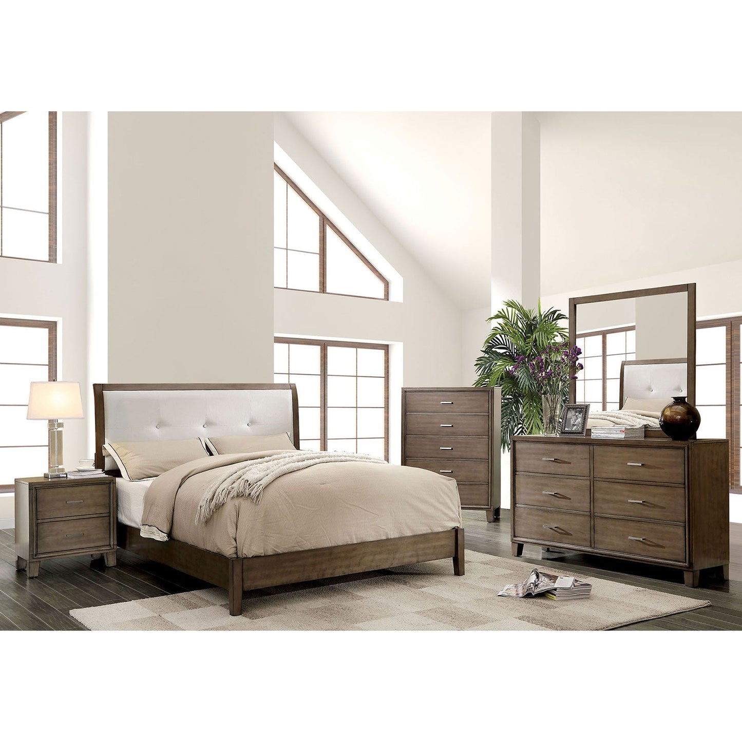 ENRICO I Gray 5 Pc. Queen Bedroom Set w/ Chest - ATL FURNITURE