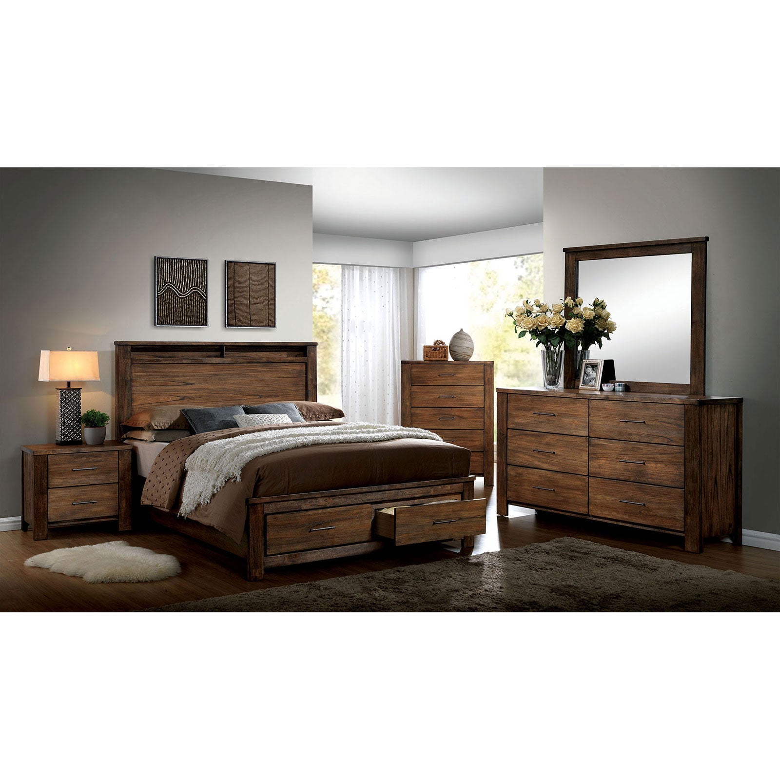 ELKTON Oak 5 Pc. Queen Bedroom Set w/ 2NS - ATL FURNITURE