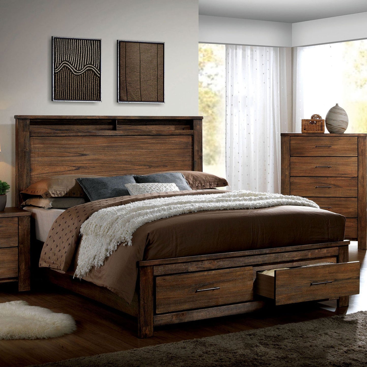 ELKTON Oak E.King Bed - ATL FURNITURE