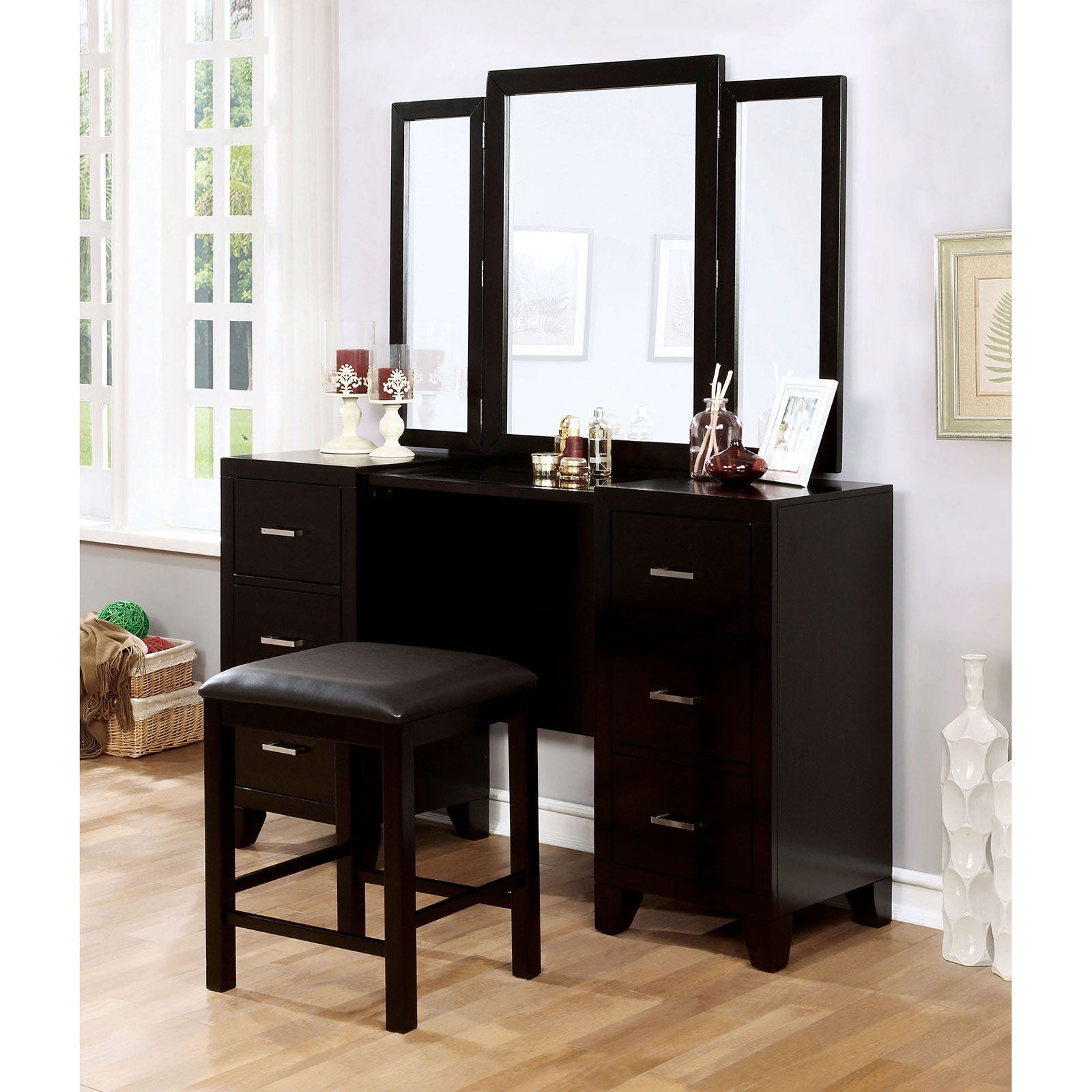 Enrico Espresso Vanity w/ Stool - ATL FURNITURE