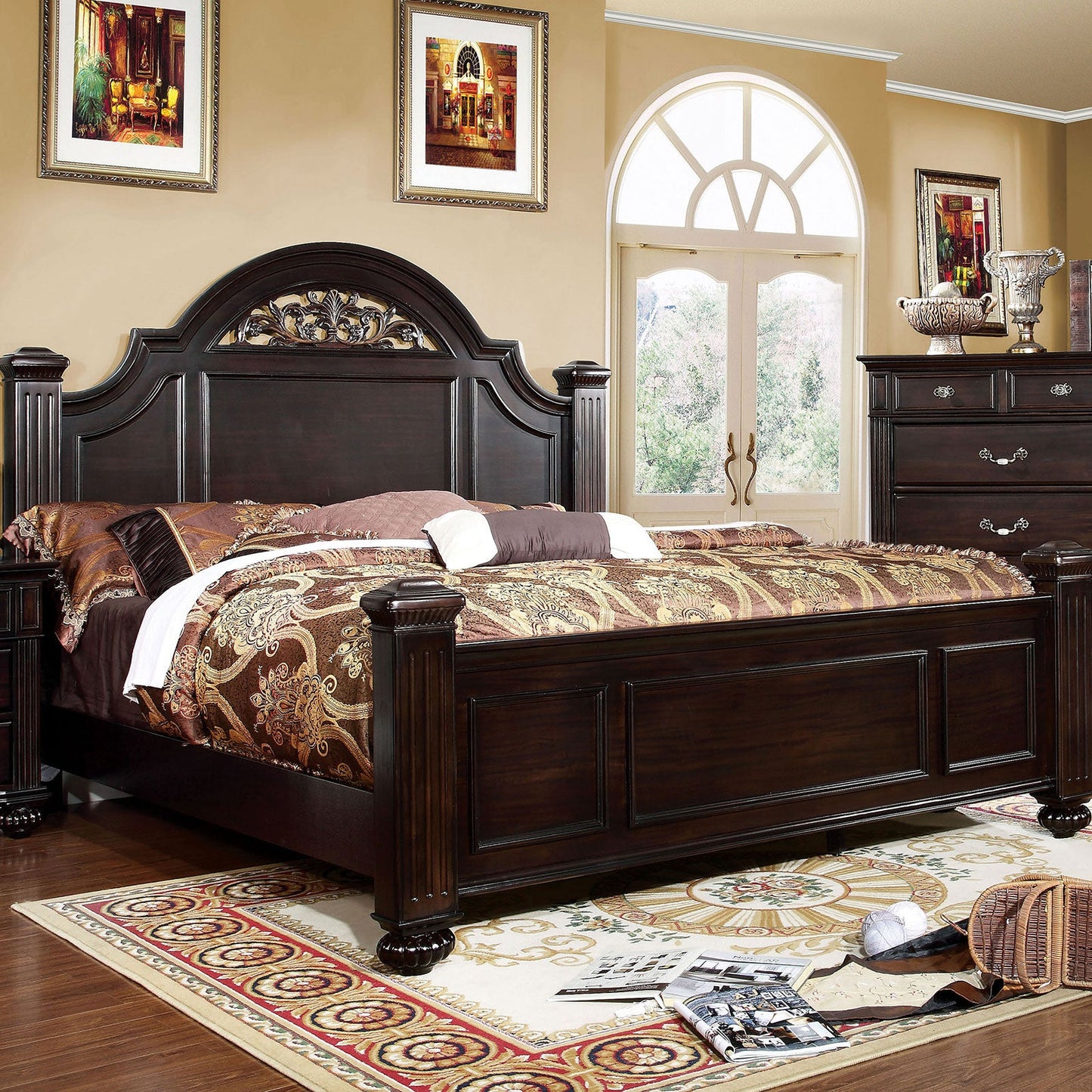 Syracuse Dark Walnut E.King Bed - ATL FURNITURE