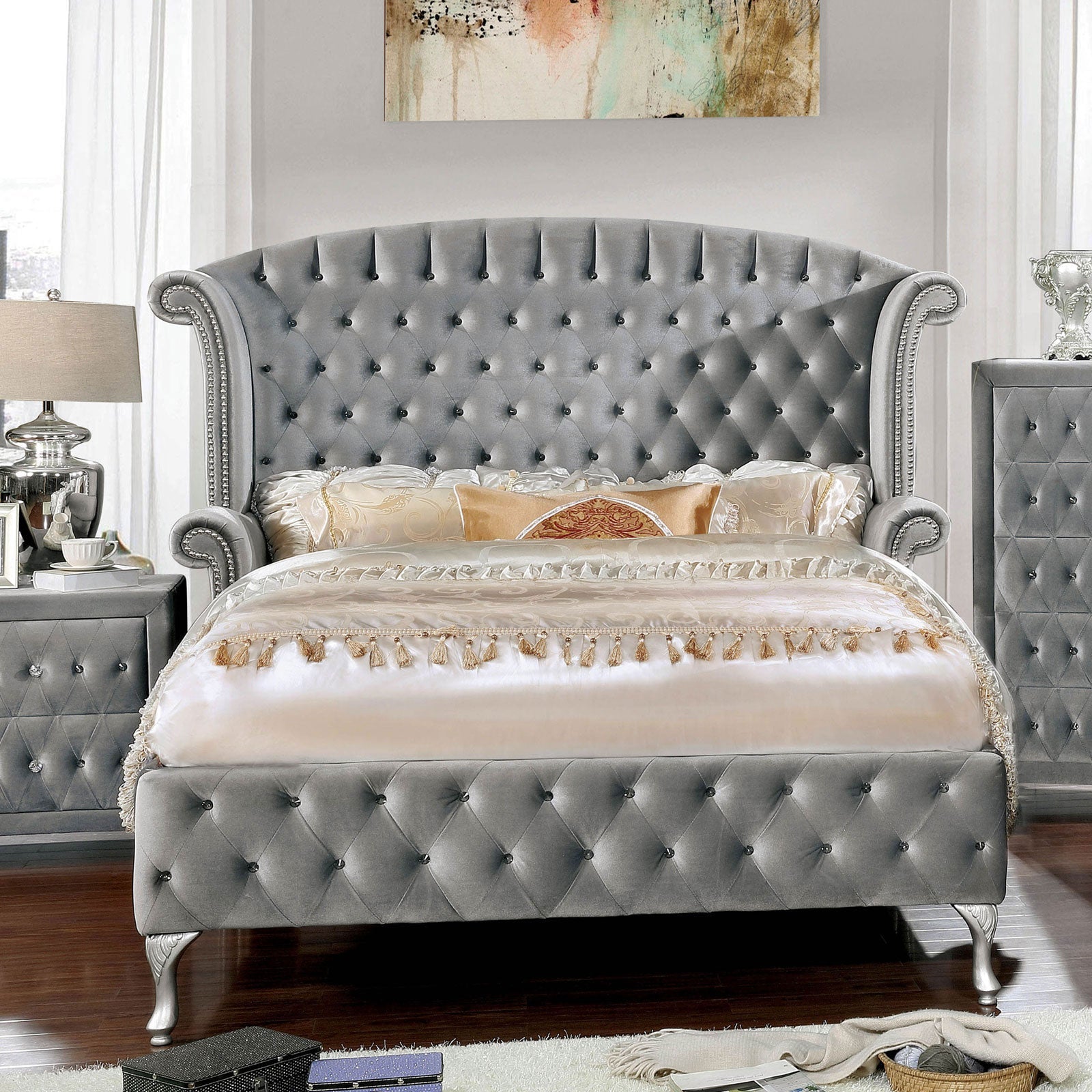 Alzir Gray E.King Bed - ATL FURNITURE