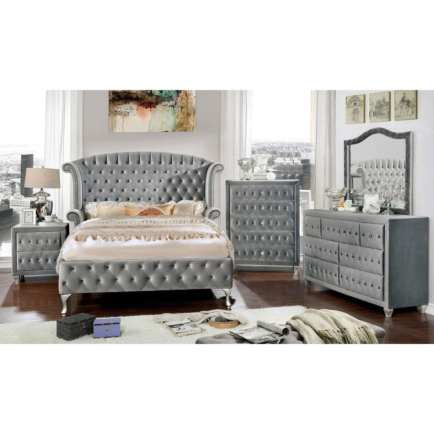 Alzir Gray 5 Pc. Queen Bedroom Set w/ 2NS - ATL FURNITURE