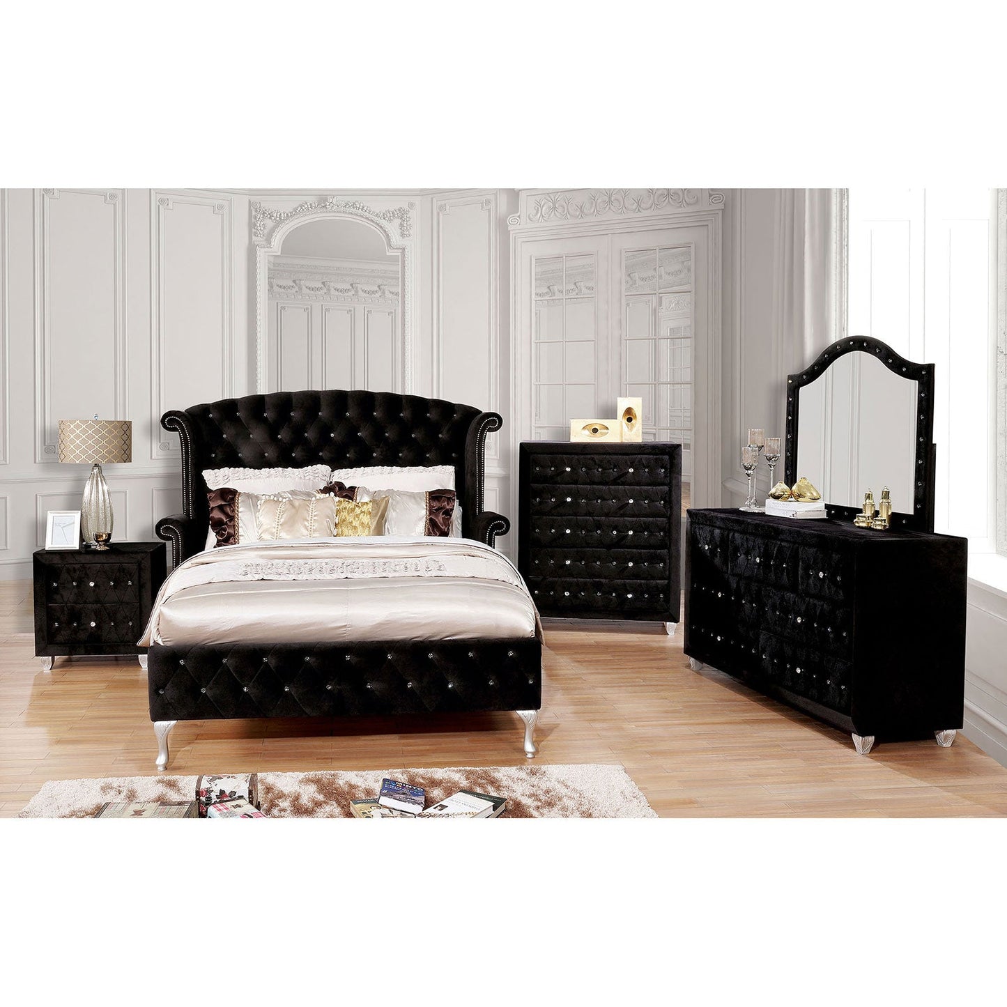 Alzire Black 5 Pc. Queen Bedroom Set w/ 2NS - ATL FURNITURE