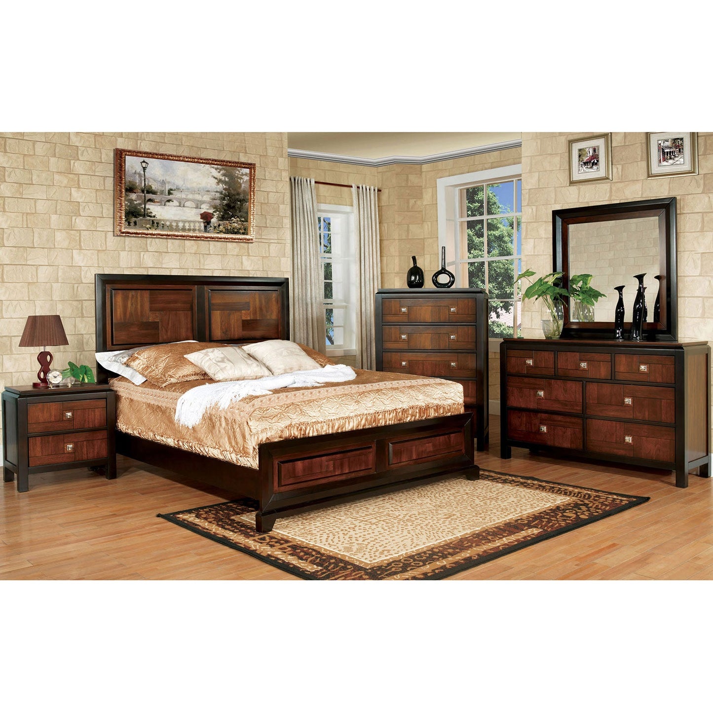 Patra Acacia/Walnut 5 Pc. Queen Bedroom Set w/ 2NS - ATL FURNITURE