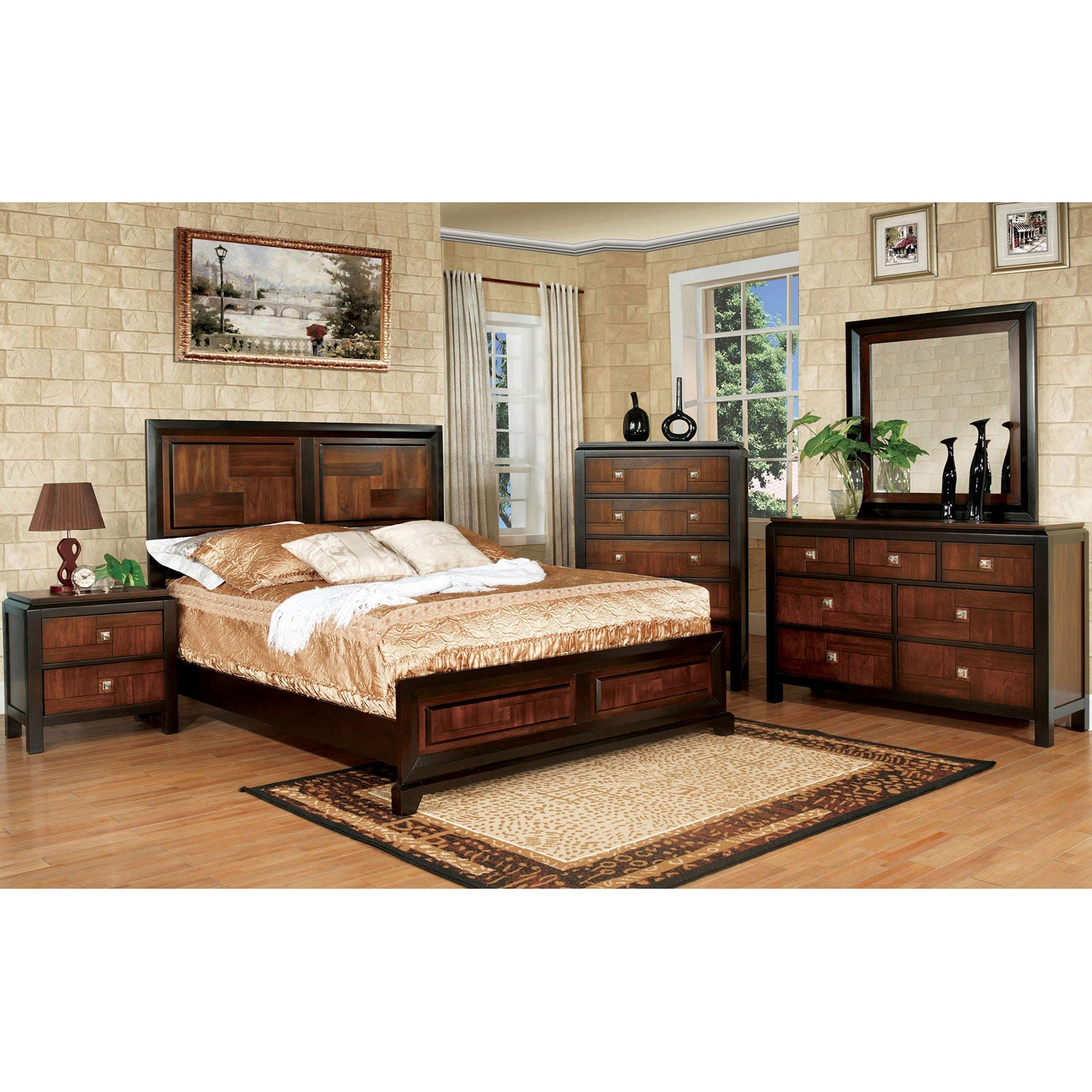 Patra Acacia/Walnut 4 Pc. Queen Bedroom Set - ATL FURNITURE