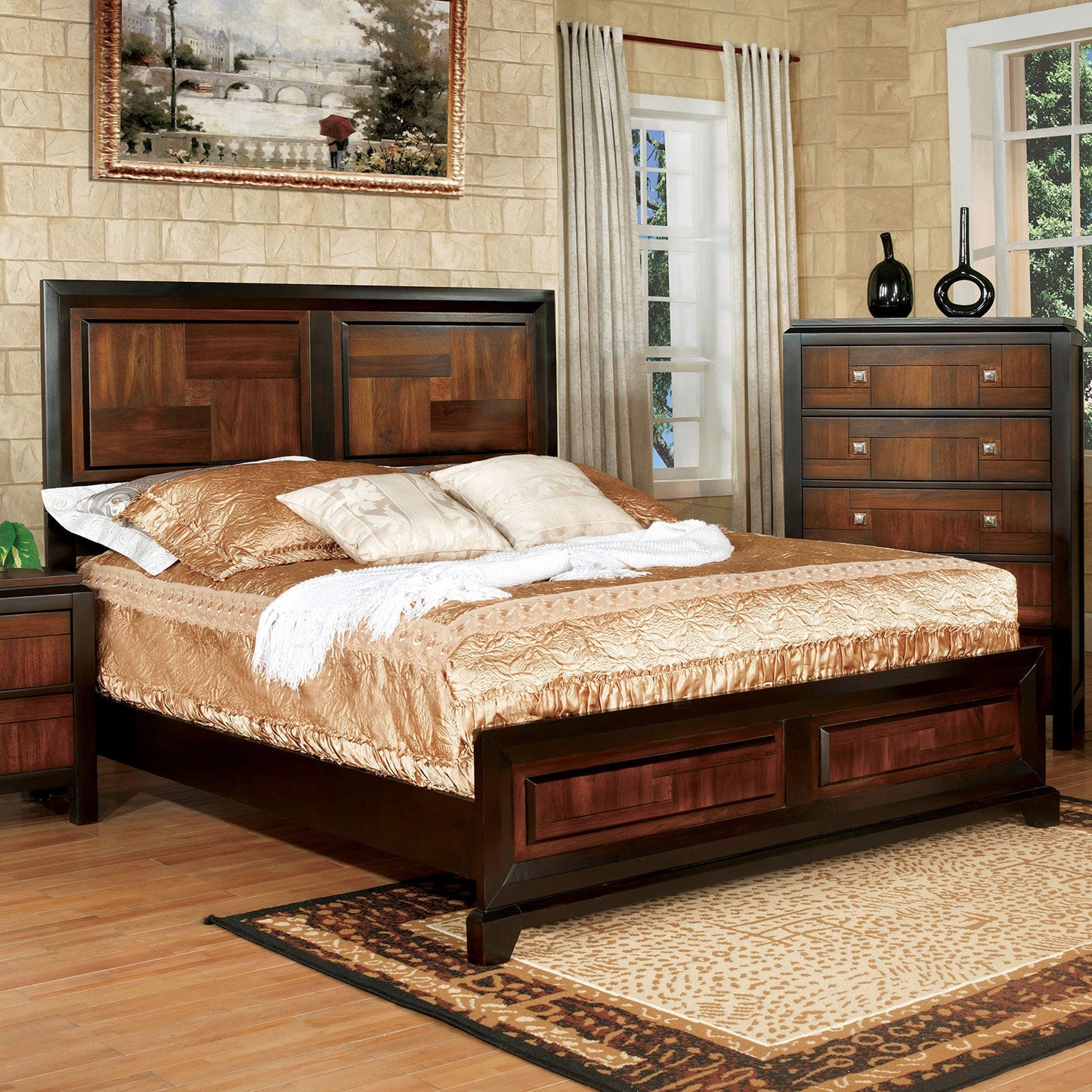 Patra Acacia/Walnut E.King Bed - ATL FURNITURE
