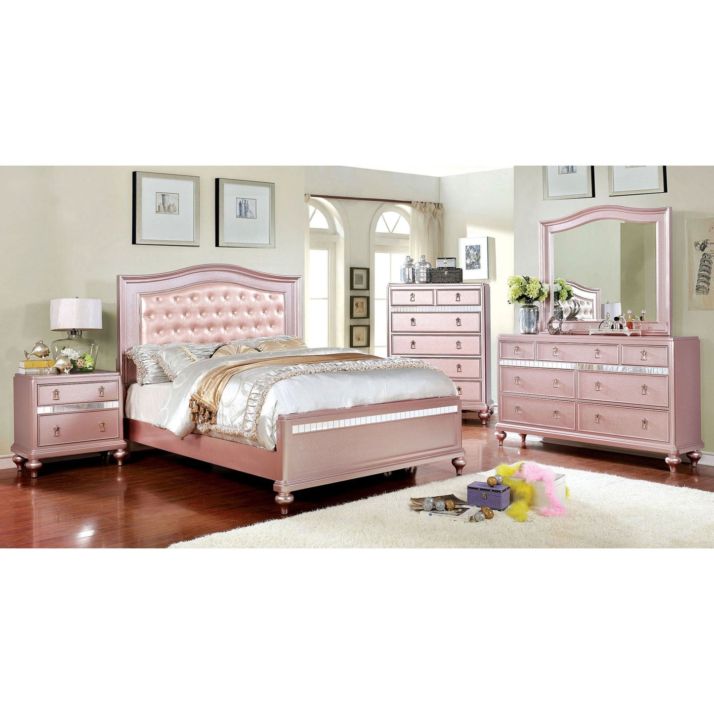 Ariston Rose Gold 4 Pc. Twin Bedroom Set - ATL FURNITURE