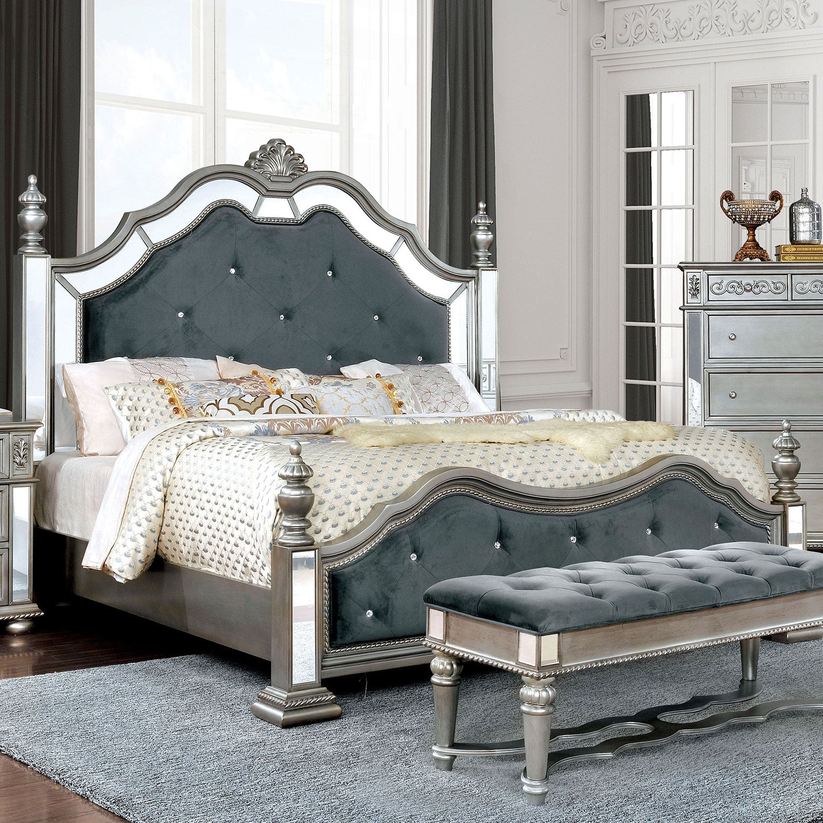 Azha Silver/Gray Queen Bed - ATL FURNITURE