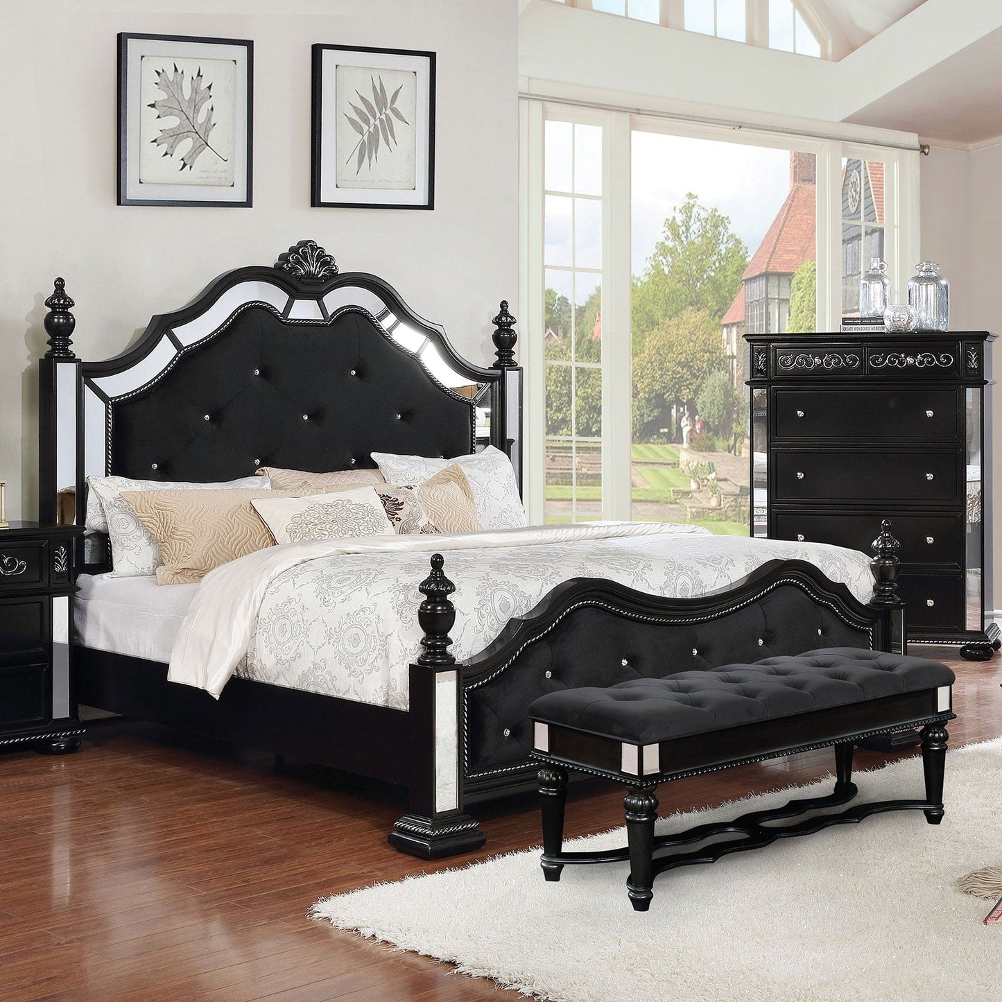 Azha Black E.King Bed - ATL FURNITURE