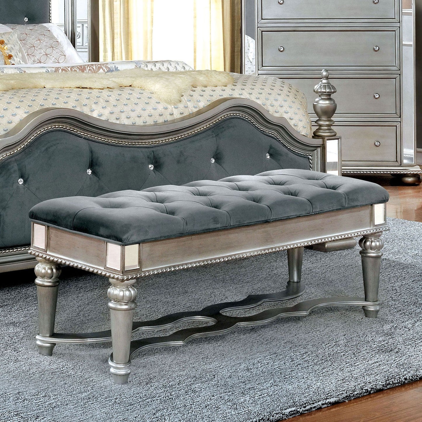 Azha Silver/Gray Bench - ATL FURNITURE