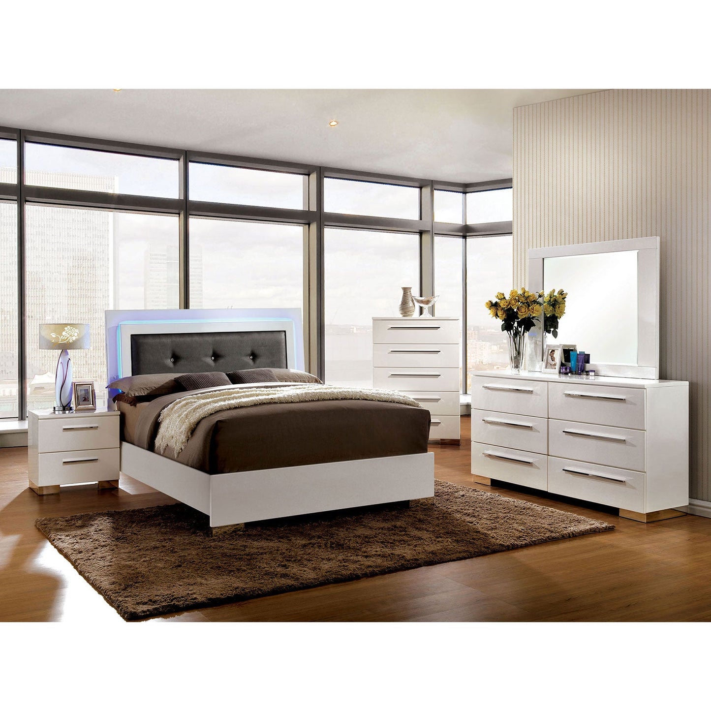 CLEMENTINE Glossy White 4 Pc. Queen Bedroom Set - ATL FURNITURE