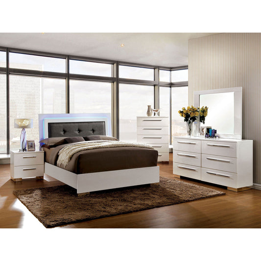 CLEMENTINE Glossy White 5 Pc. Queen Bedroom Set w/ 2NS - ATL FURNITURE