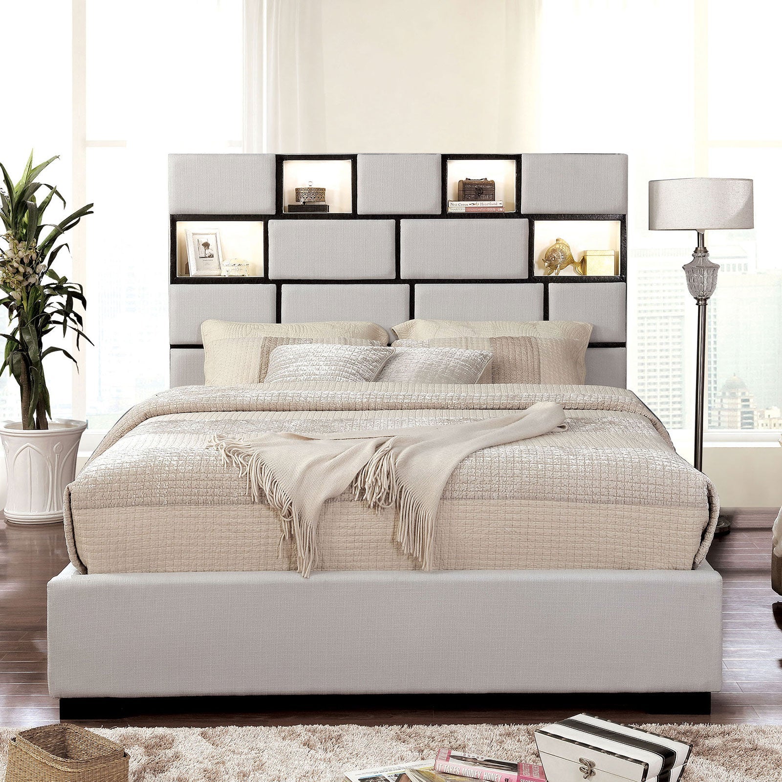 Gemma Beige/Black E.King Bed - ATL FURNITURE