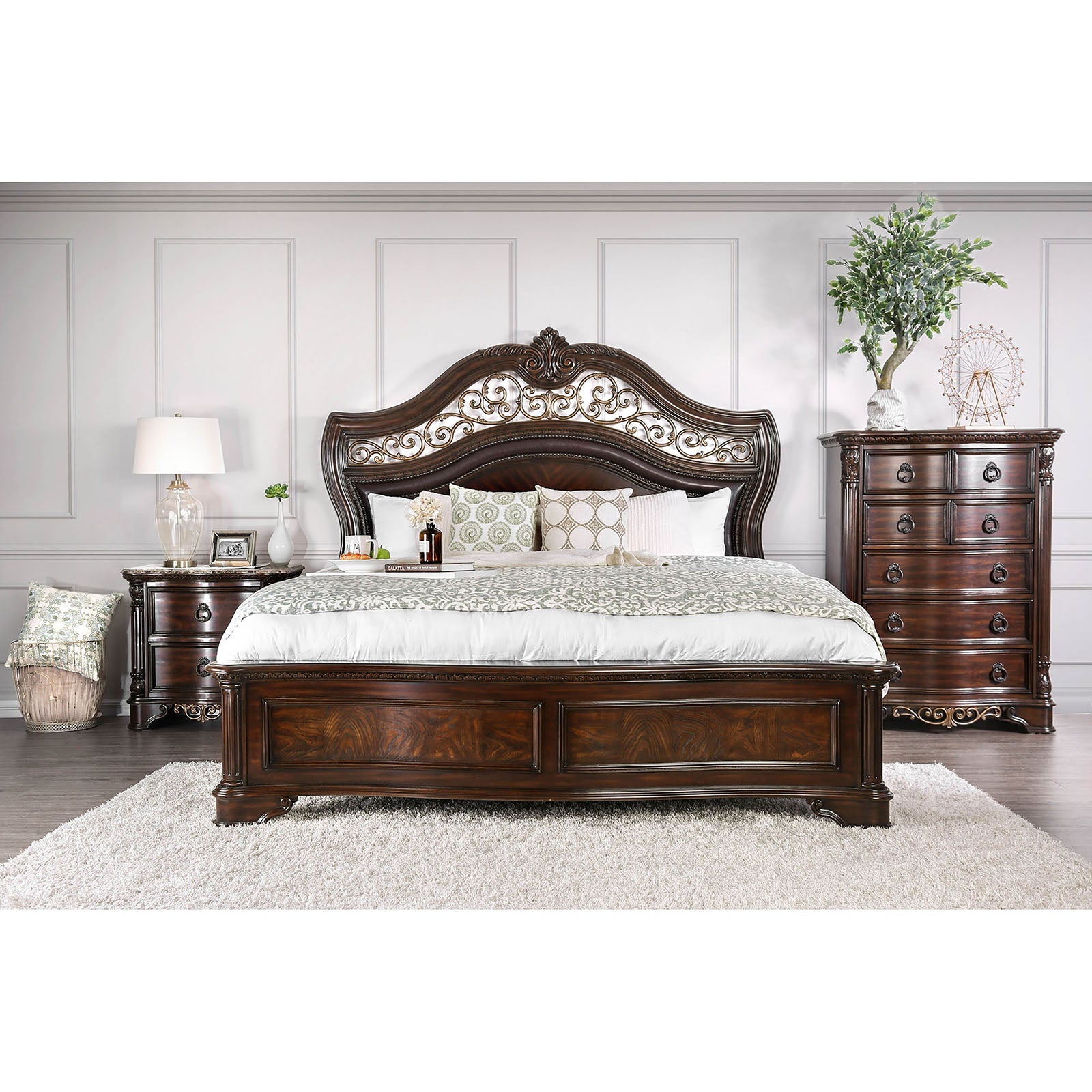 Menodora Brown Cherry 5 Pc. Queen Bedroom Set w/ Chest - ATL FURNITURE