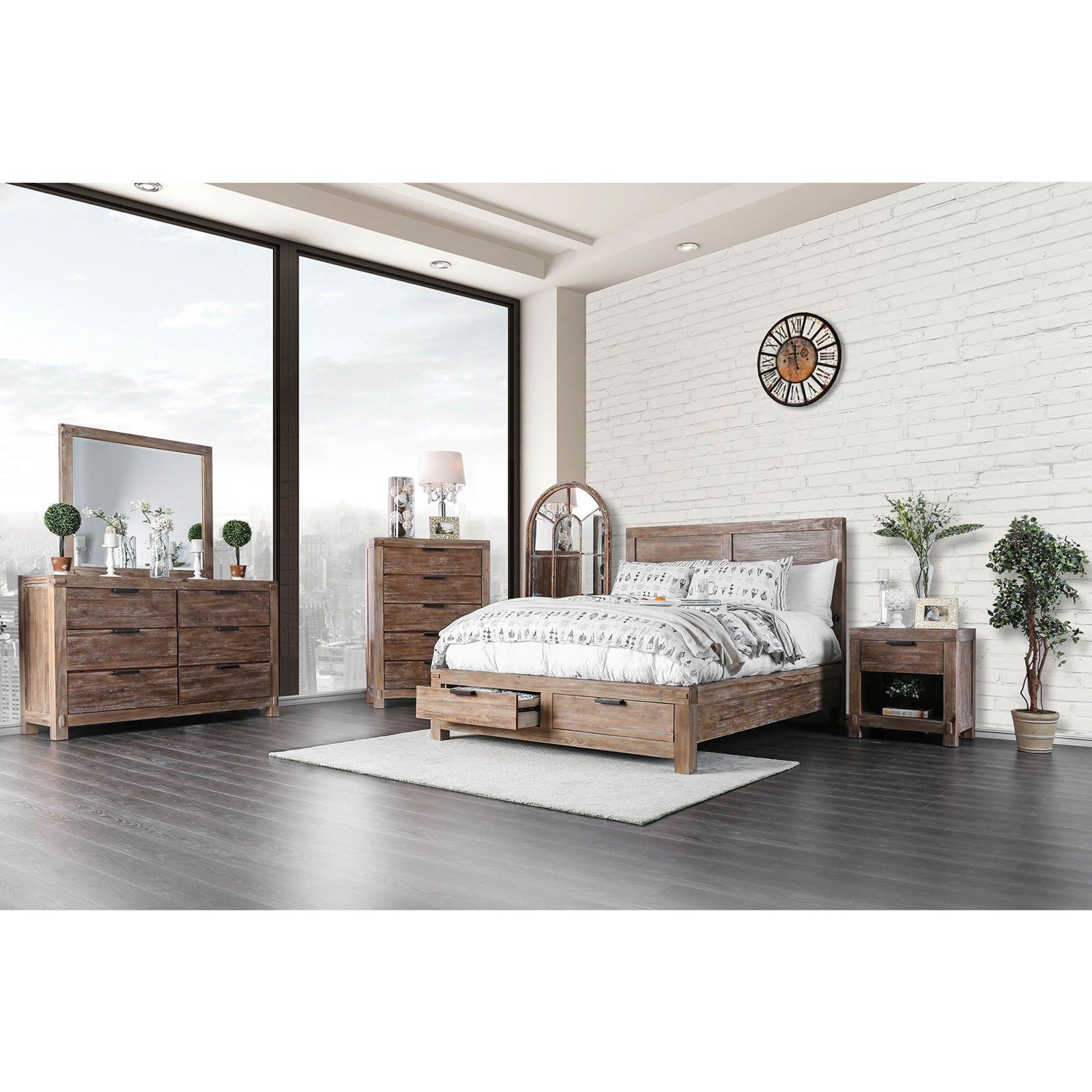 Wynton Weathered Light Oak 5 Pc. Queen Bedroom Set w/ 2NS - ATL FURNITURE