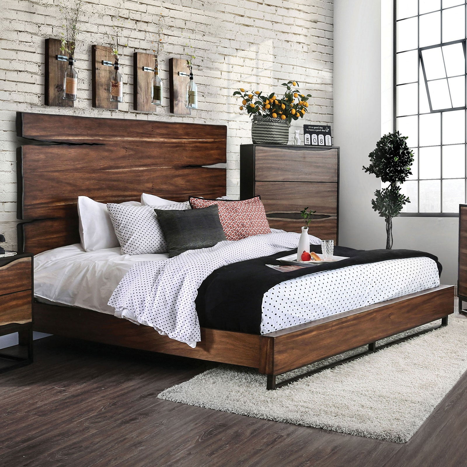 Fulton Dark Oak/Dark Walnut E.King Bed - ATL FURNITURE