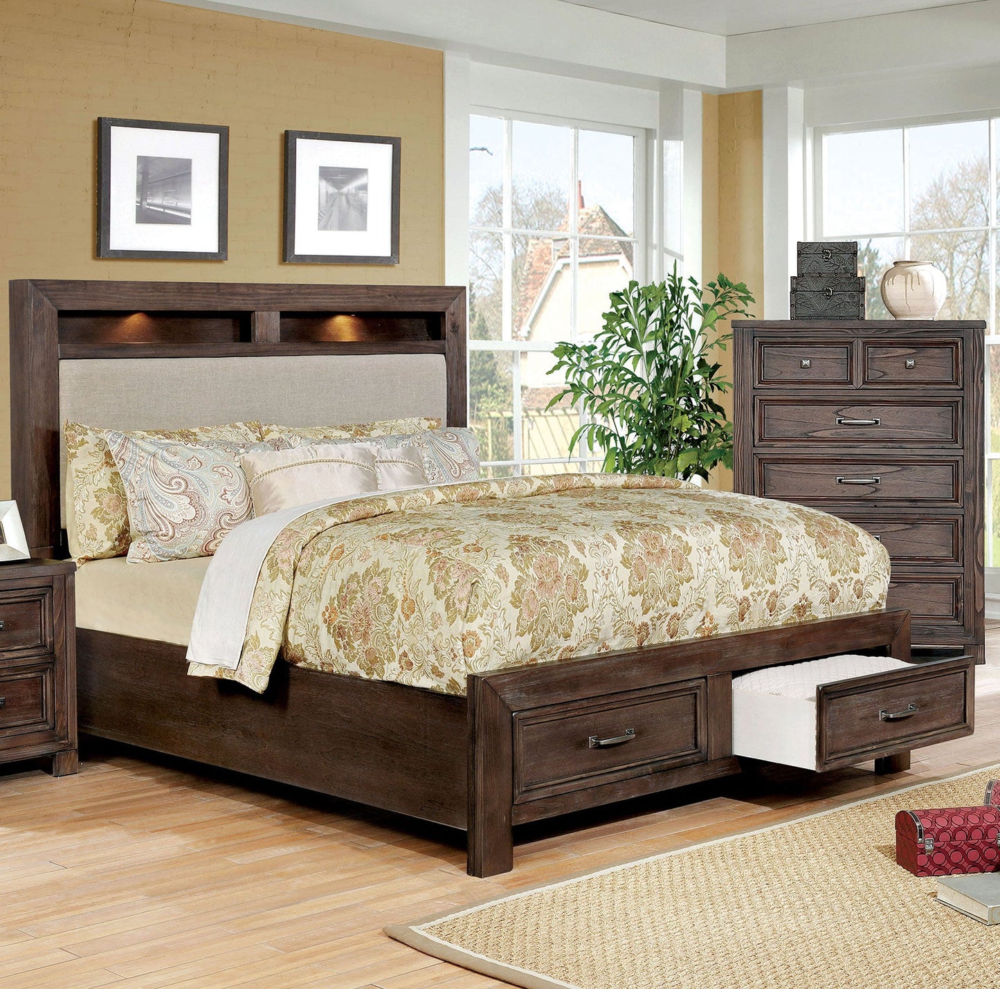 Tywyn Dark Oak E.King Bed - ATL FURNITURE