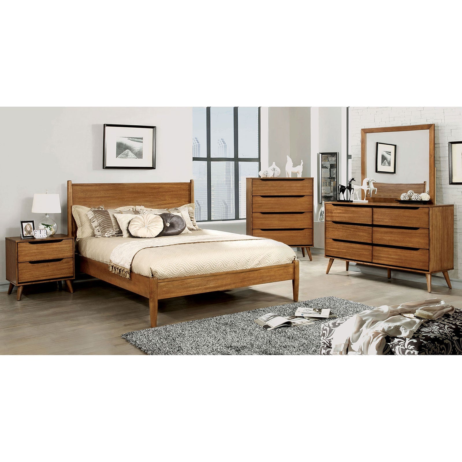 Lennart Oak 5 Pc. Queen Bedroom Set w/ Chest + Oval Mirror - ATL FURNITURE