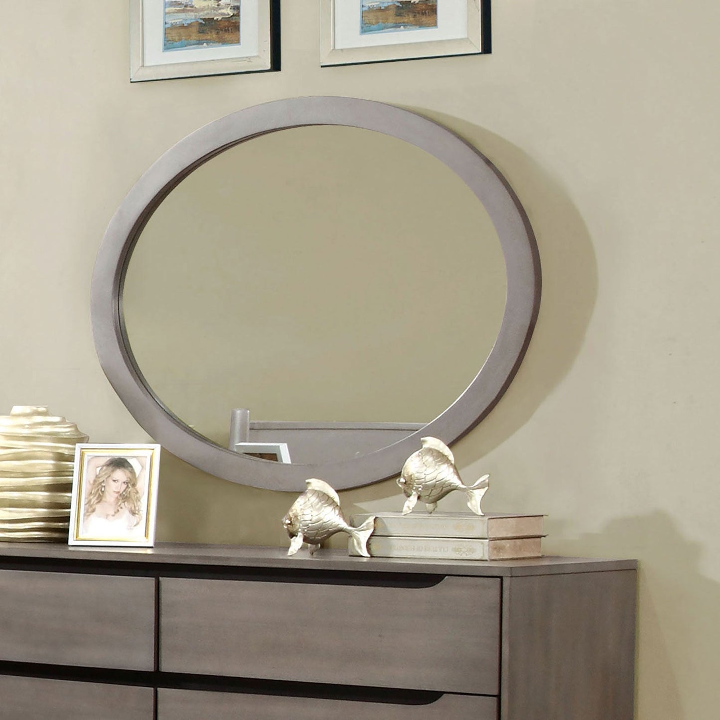 Lennart Gray Oval Mirror - ATL FURNITURE
