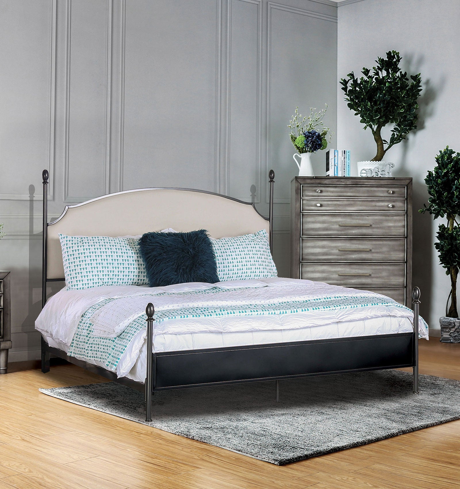 SINEAD Gun Metal/Beige E.King Bed - ATL FURNITURE