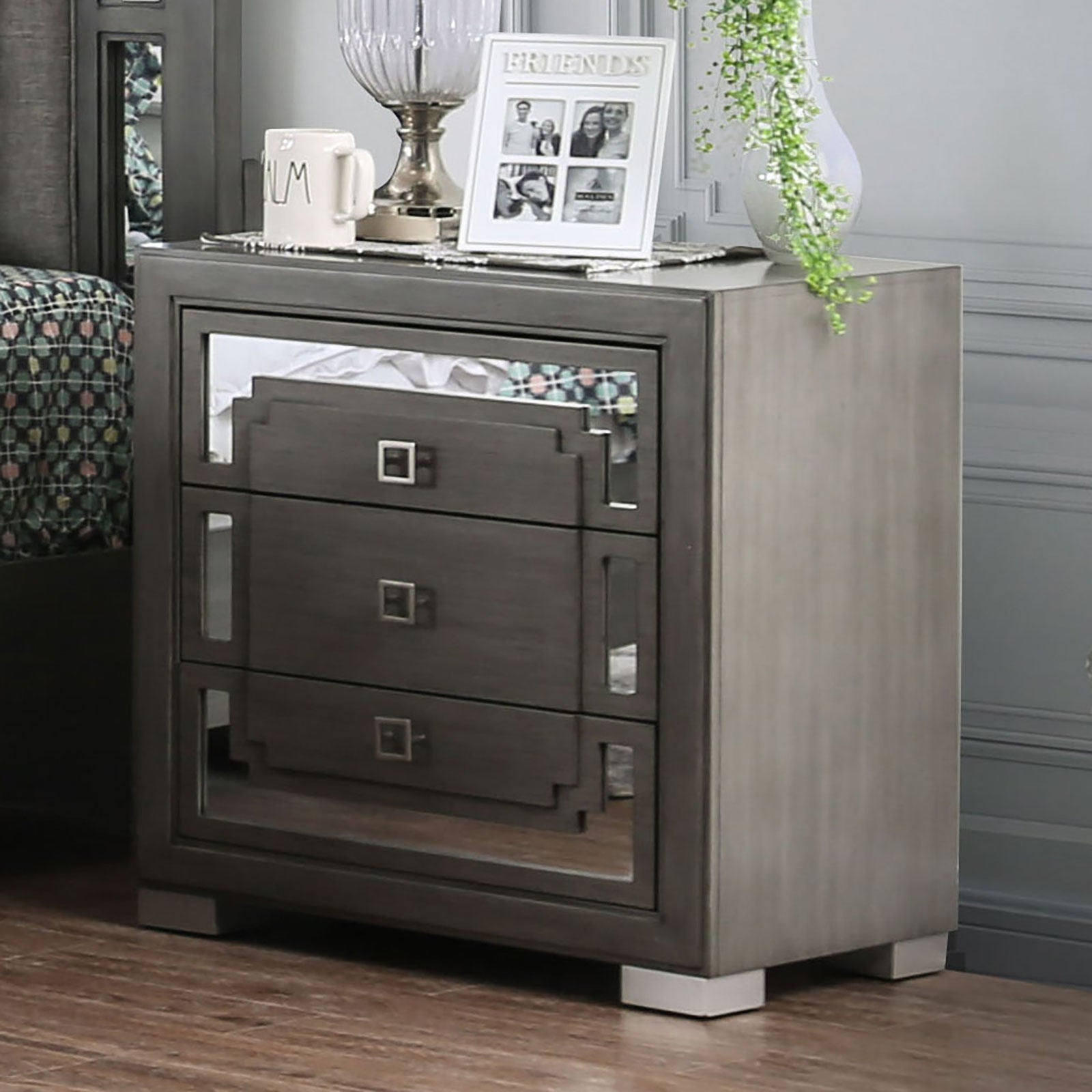 Jeanine Gray Night Stand w/ USB Outlet - ATL FURNITURE