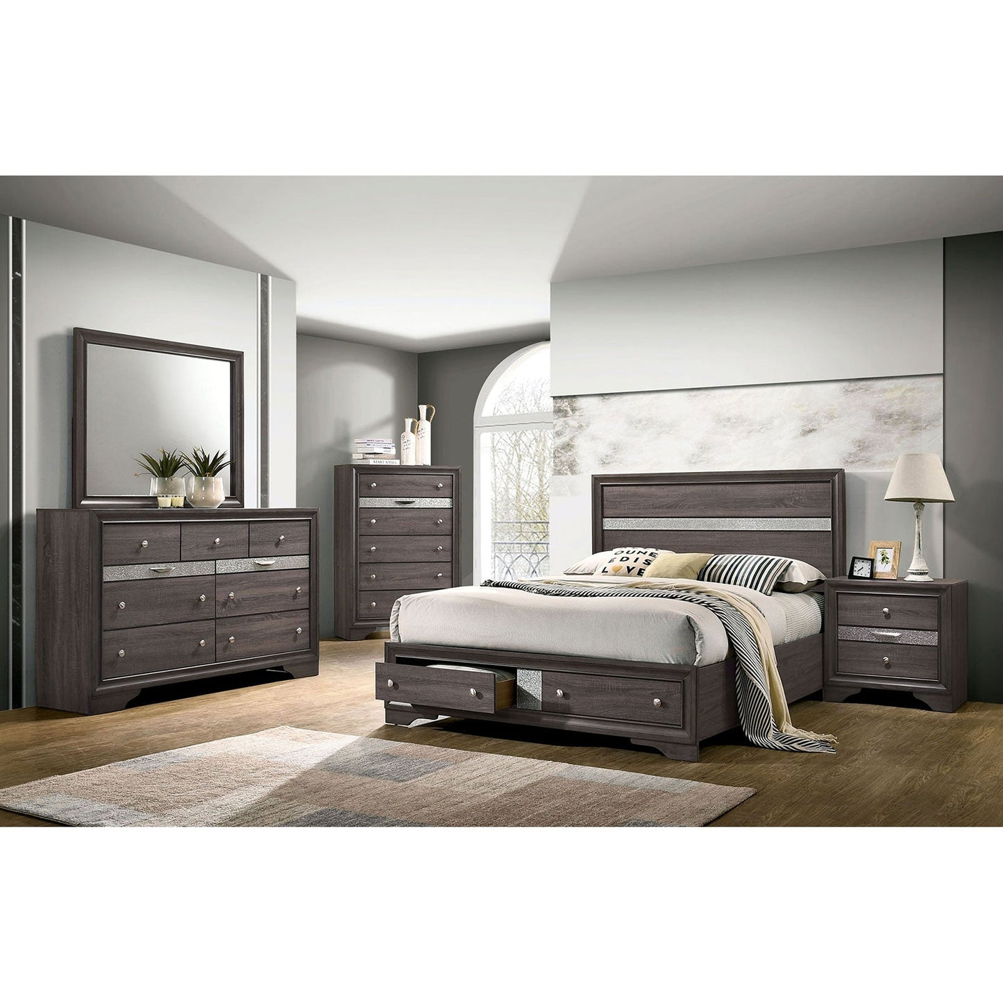 Chrissy Gray 5 Pc. Queen Bedroom Set w/ Chest - ATL FURNITURE