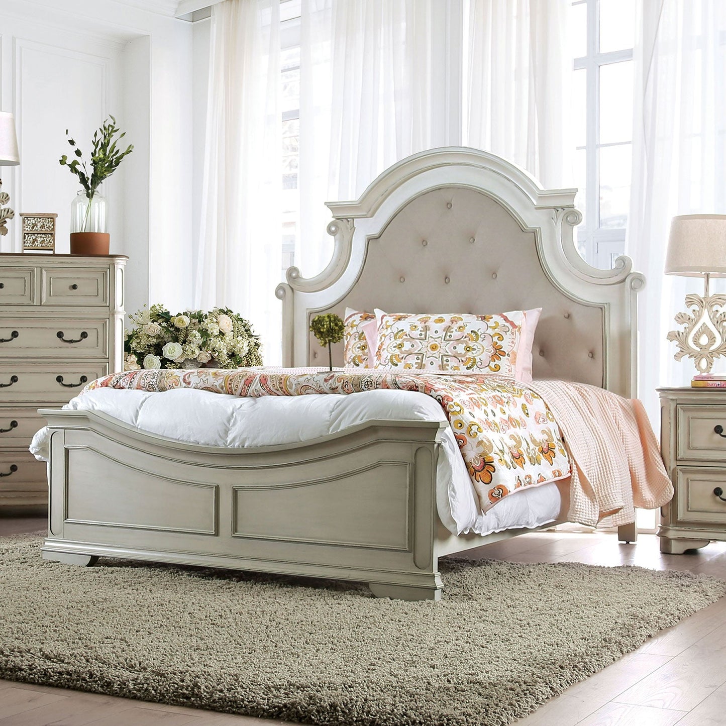 Pembroke Antique Whitewash Queen Bed - ATL FURNITURE