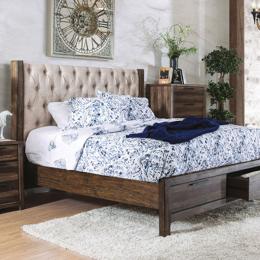 Hutchinson Rustic Natural Tone/Beige E.King Bed w/ Drawers - ATL FURNITURE