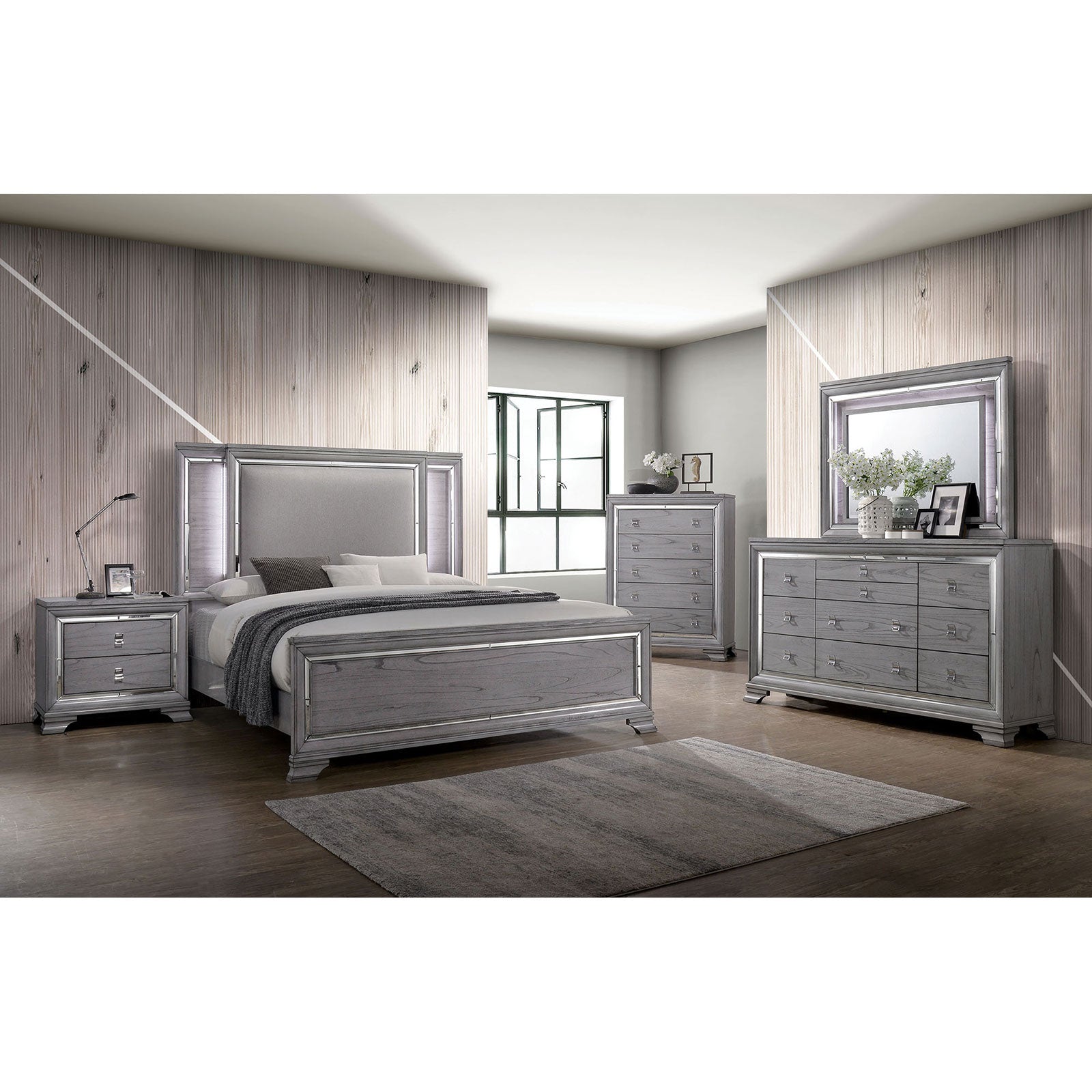 Alanis Light Gray 5 Pc. Queen Bedroom Set w/ 2NS - ATL FURNITURE