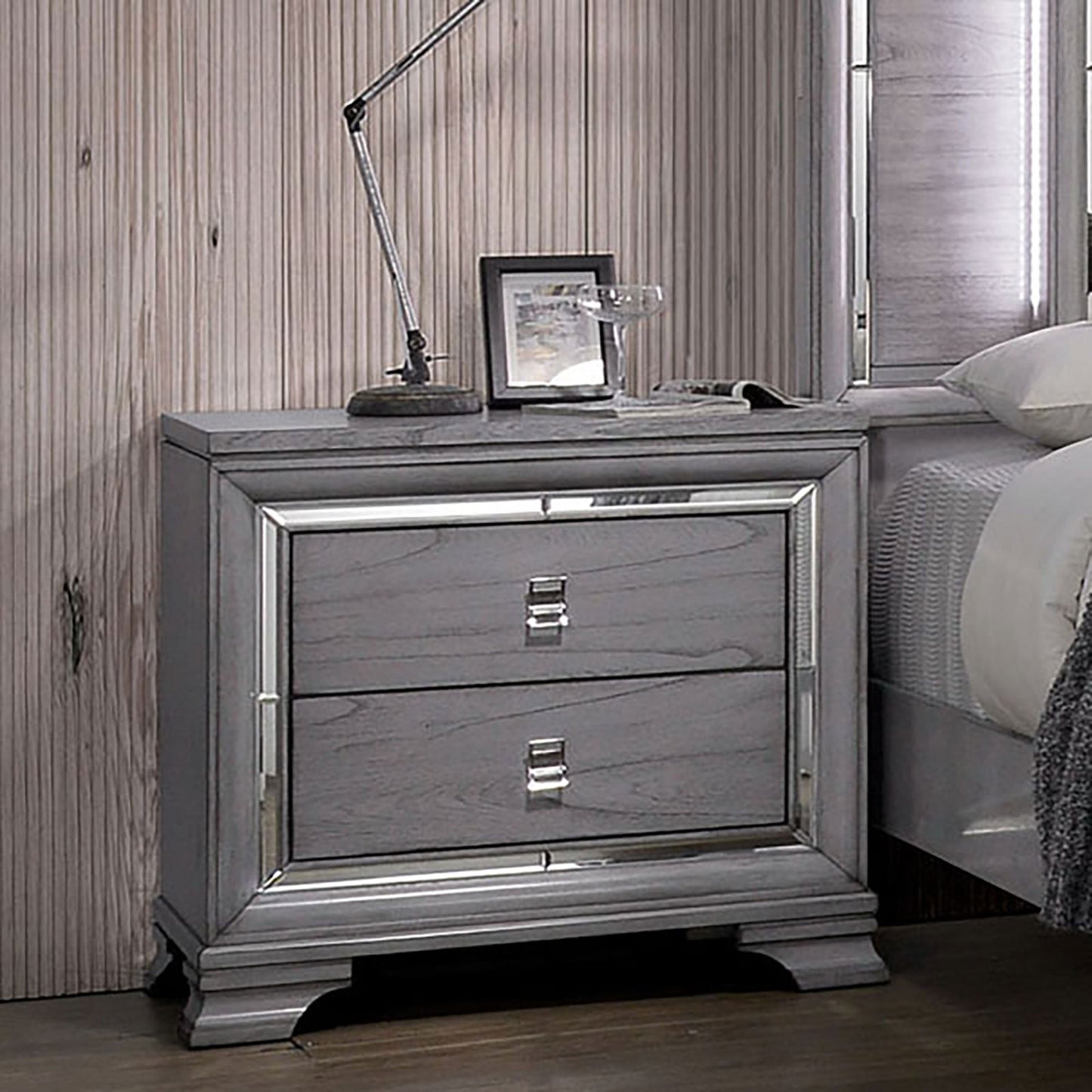 Alanis Light Gray Night Stand - ATL FURNITURE