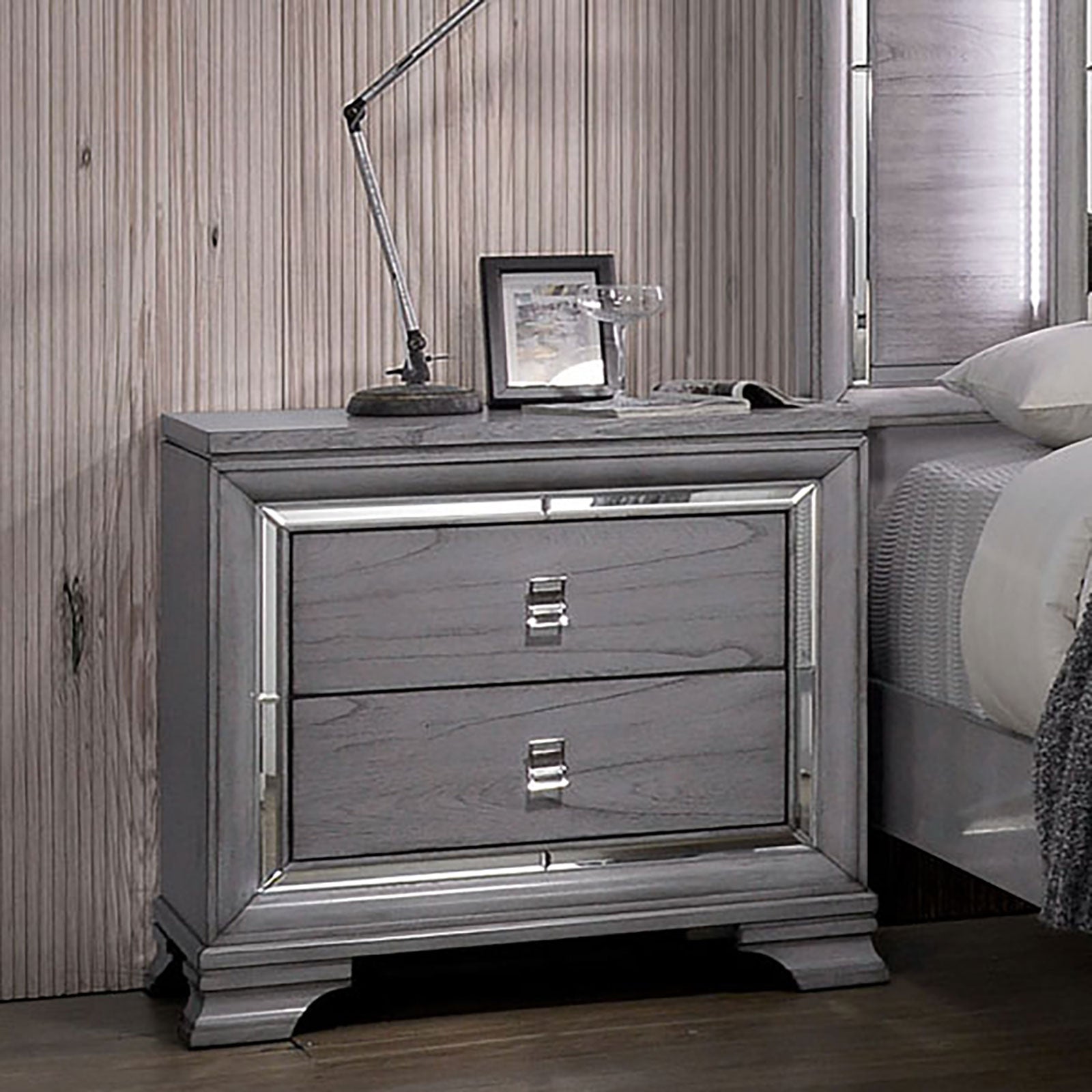 Alanis Light Gray Night Stand - ATL FURNITURE