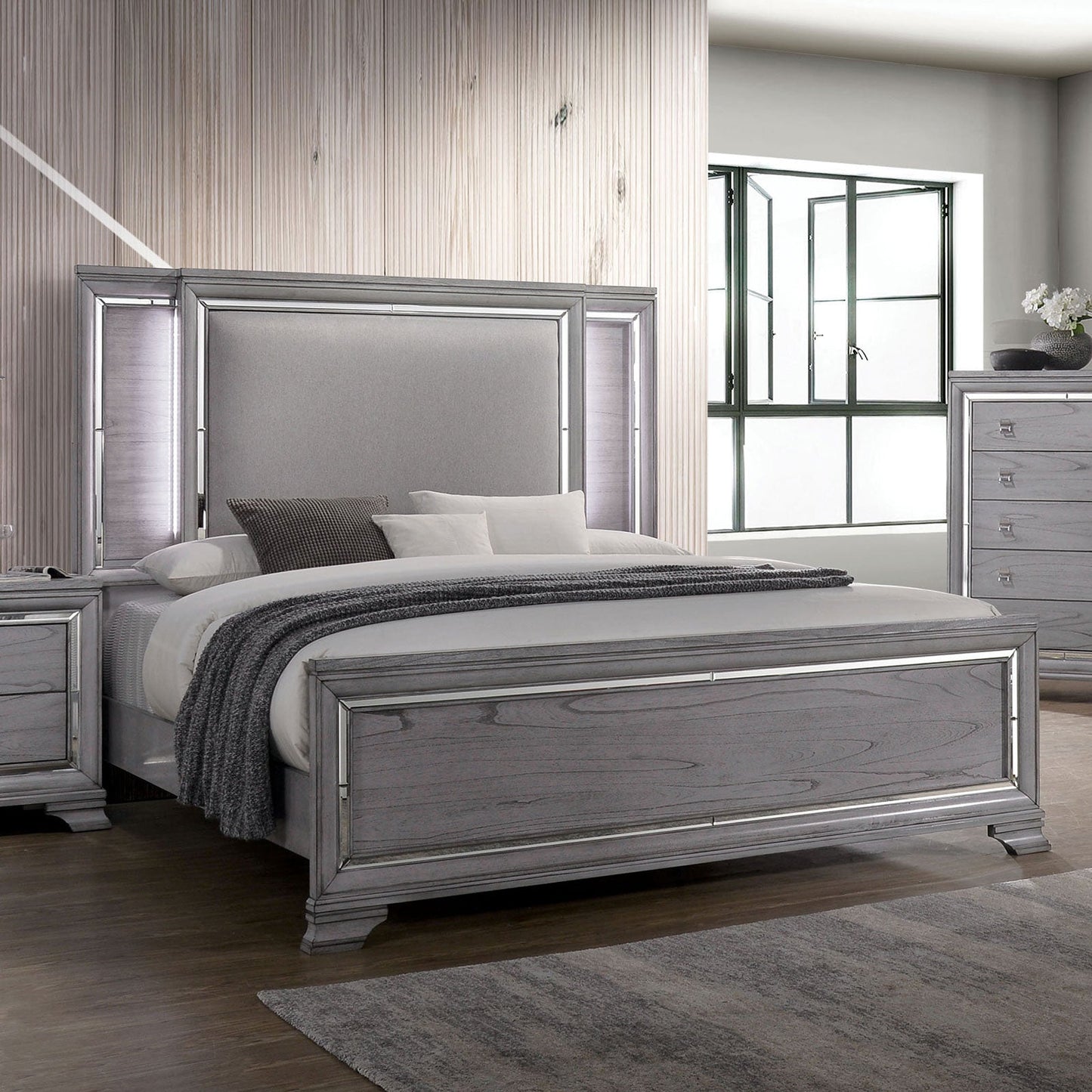 Alanis Light Gray Queen Bed - ATL FURNITURE