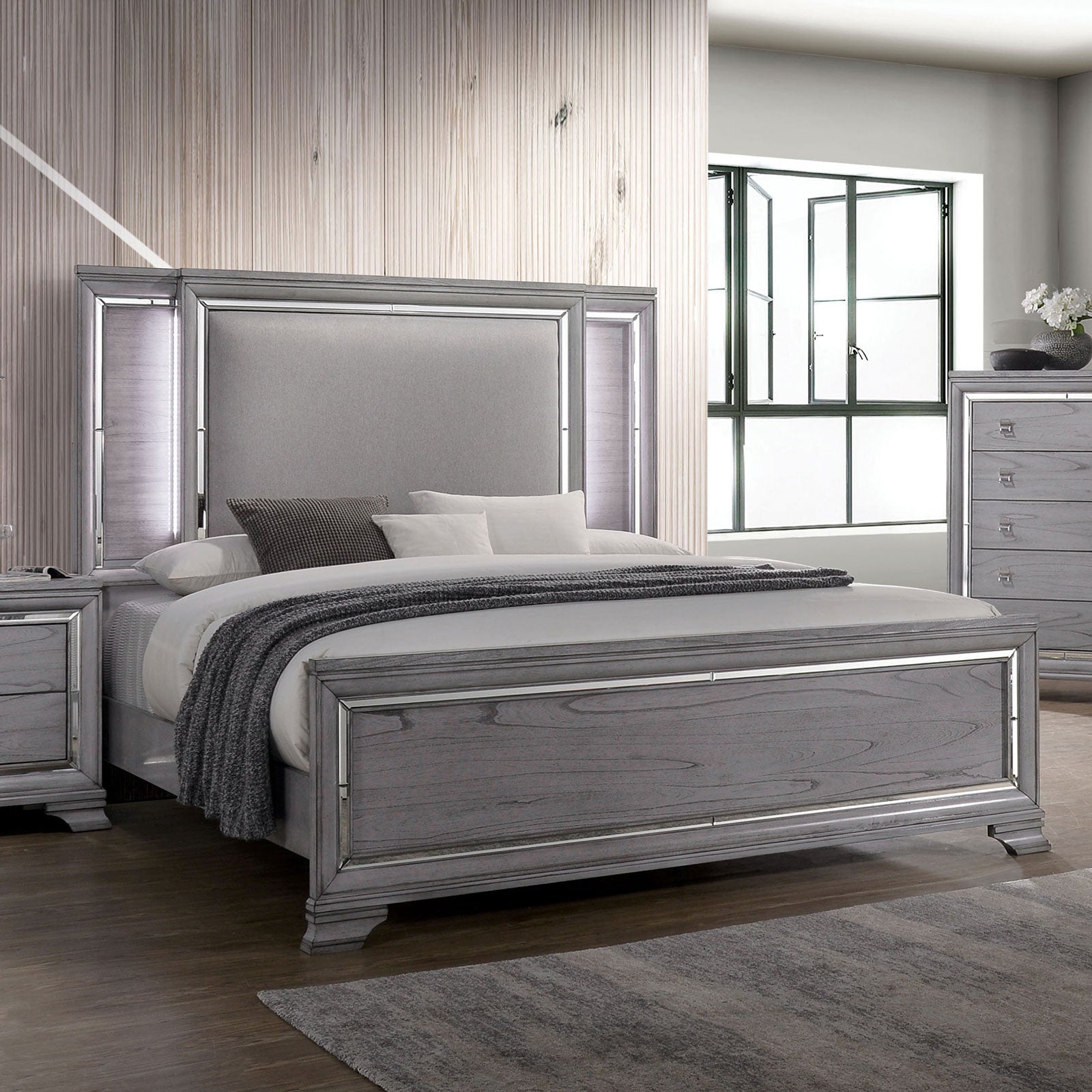 Alanis Light Gray Queen Bed - ATL FURNITURE