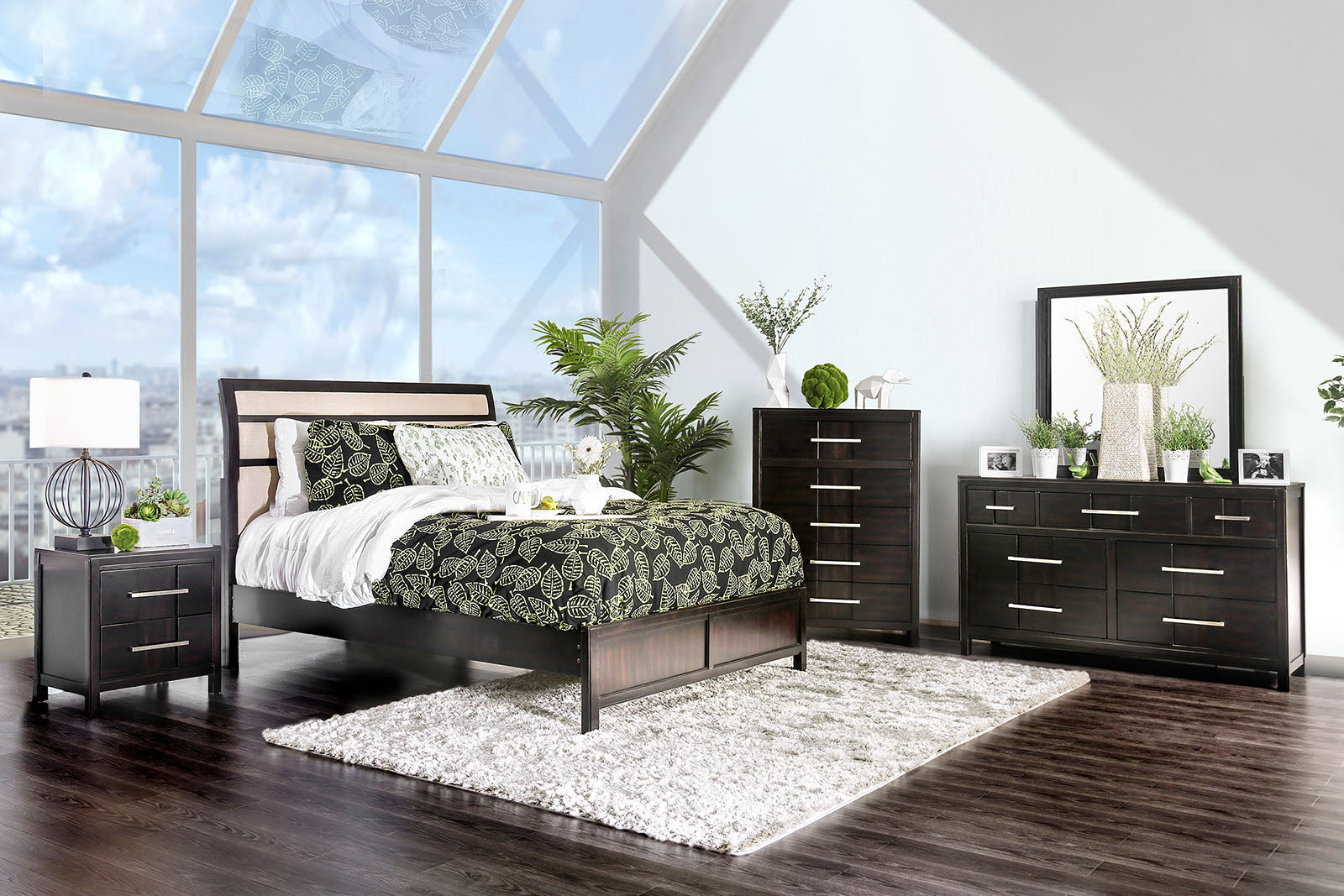 Berenice Espresso/Beige 4 Pc. Queen Bedroom Set - ATL FURNITURE