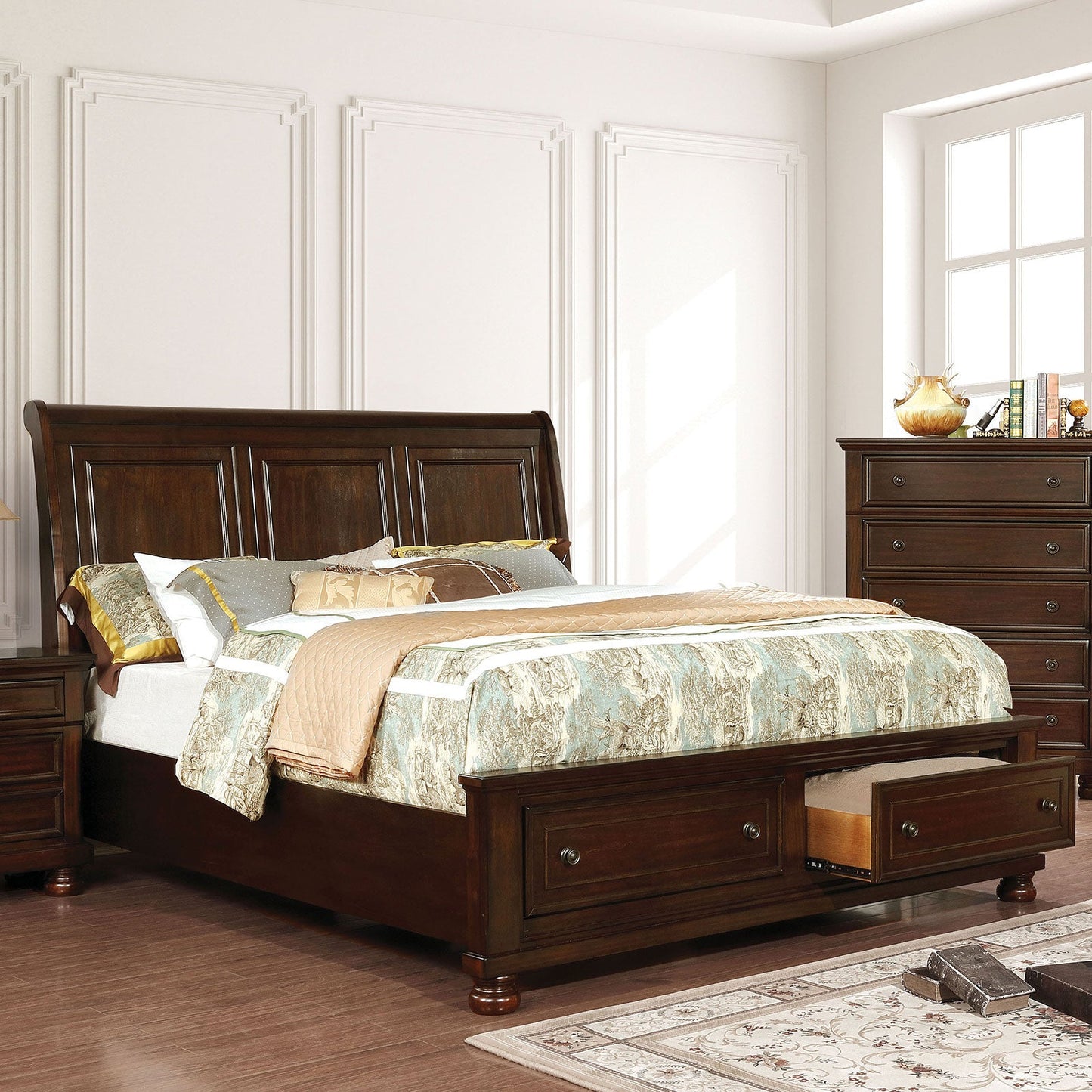 Castor Brown Cherry E.King Bed - ATL FURNITURE