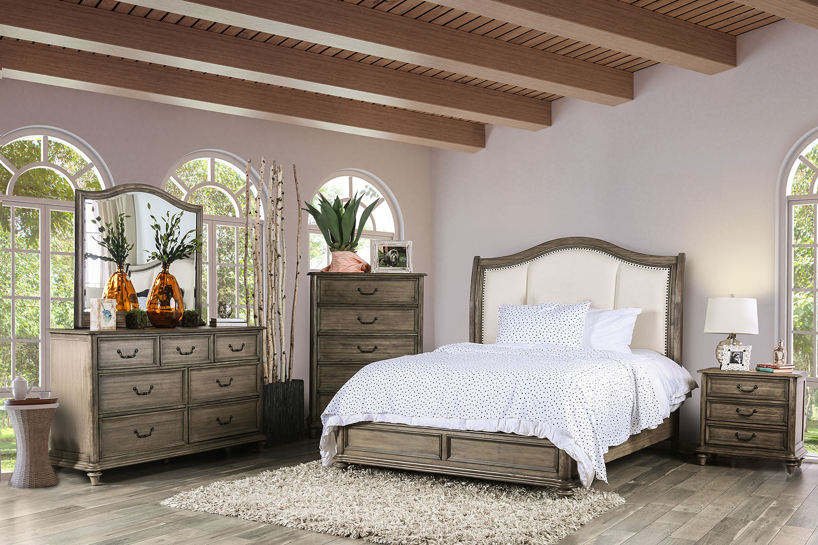 BELGRADE II Rustic Natural Tone/Ivory 4 Pc. Queen Bedroom Set - ATL FURNITURE