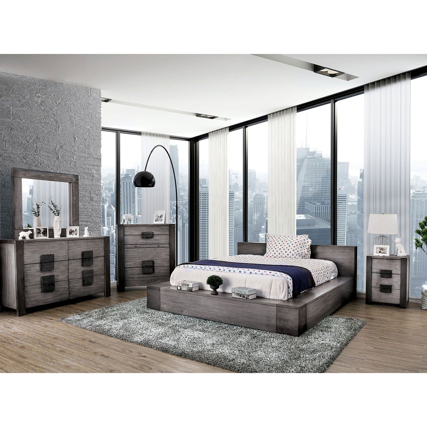 Janeiro Gray 5 Pc. Queen Bedroom Set w/ 2NS - ATL FURNITURE