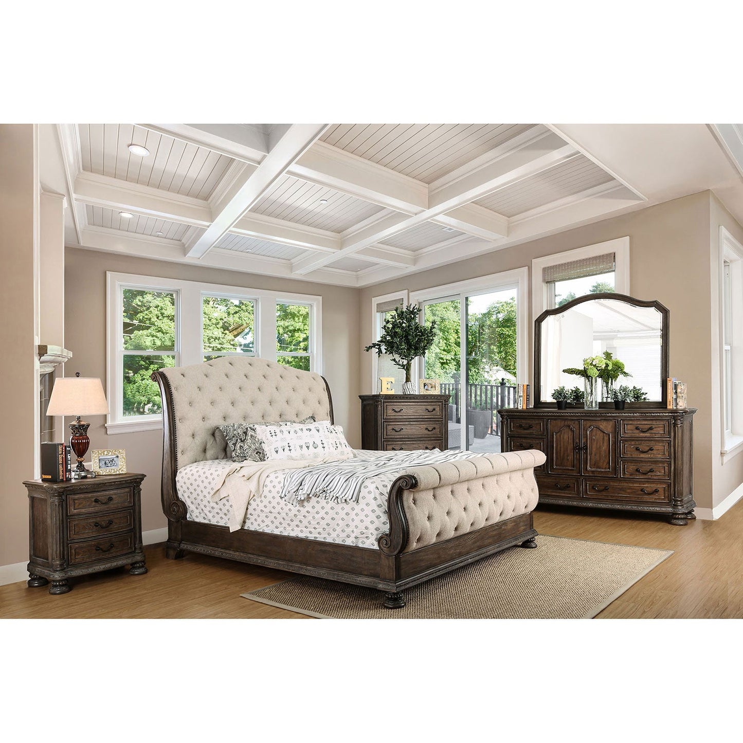 LYSANDRA Beige/Rustic Natural Tone Queen Bed - ATL FURNITURE