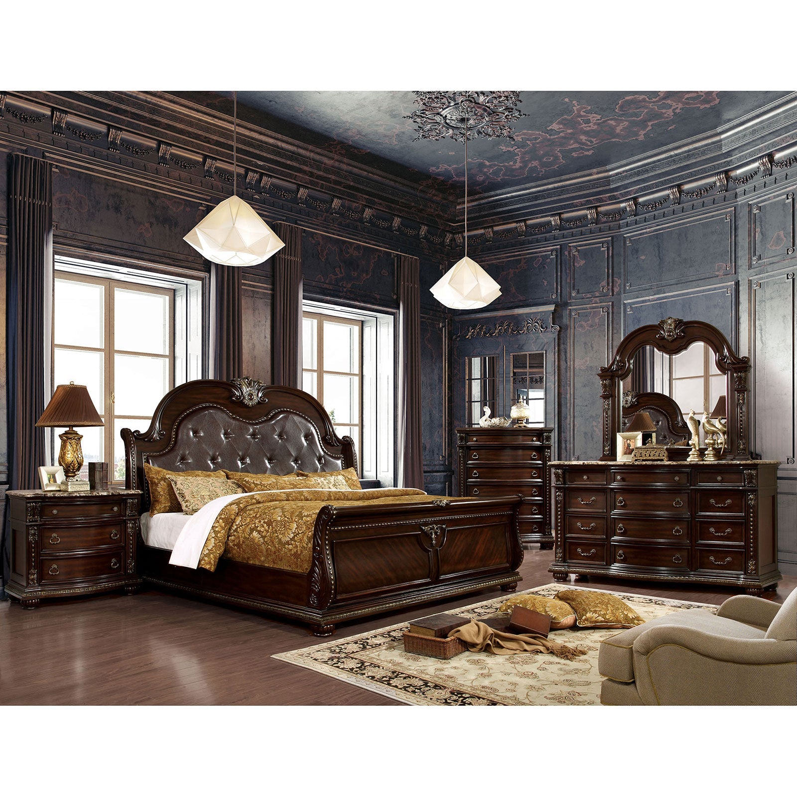 Fromberg Brown Cherry 5 Pc. Queen Bedroom Set w/ 2NS - ATL FURNITURE