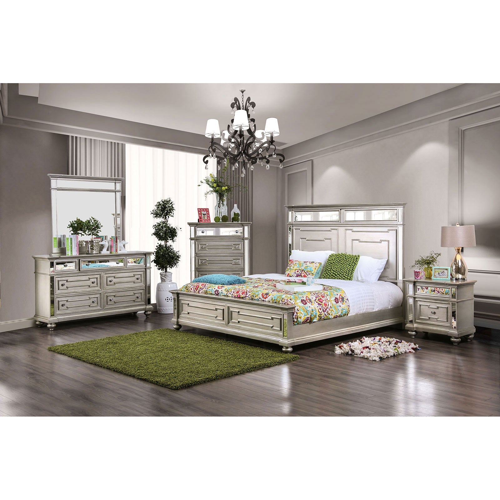 Salamanca Silver 5 Pc. Queen Bedroom Set w/ Chest - ATL FURNITURE