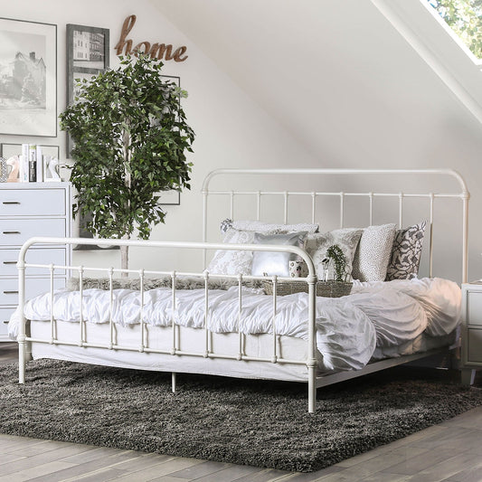 IRIA Vintage White E.King Bed - ATL FURNITURE
