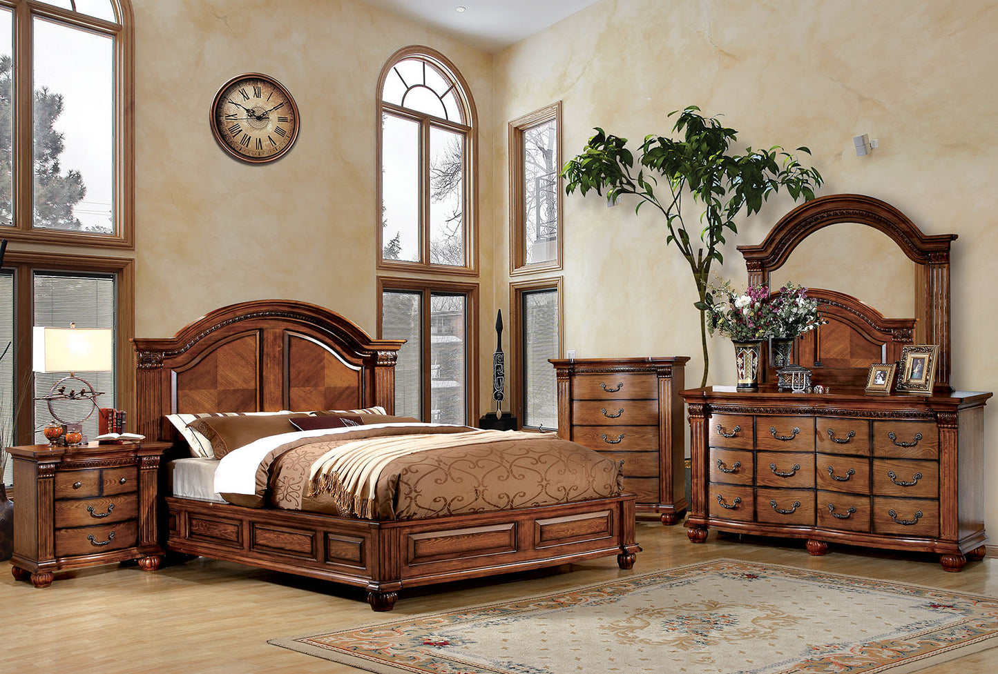 Bellagrand Antique Tobacco Oak 5 Pc. Queen Bedroom Set w/ Chest - ATL FURNITURE