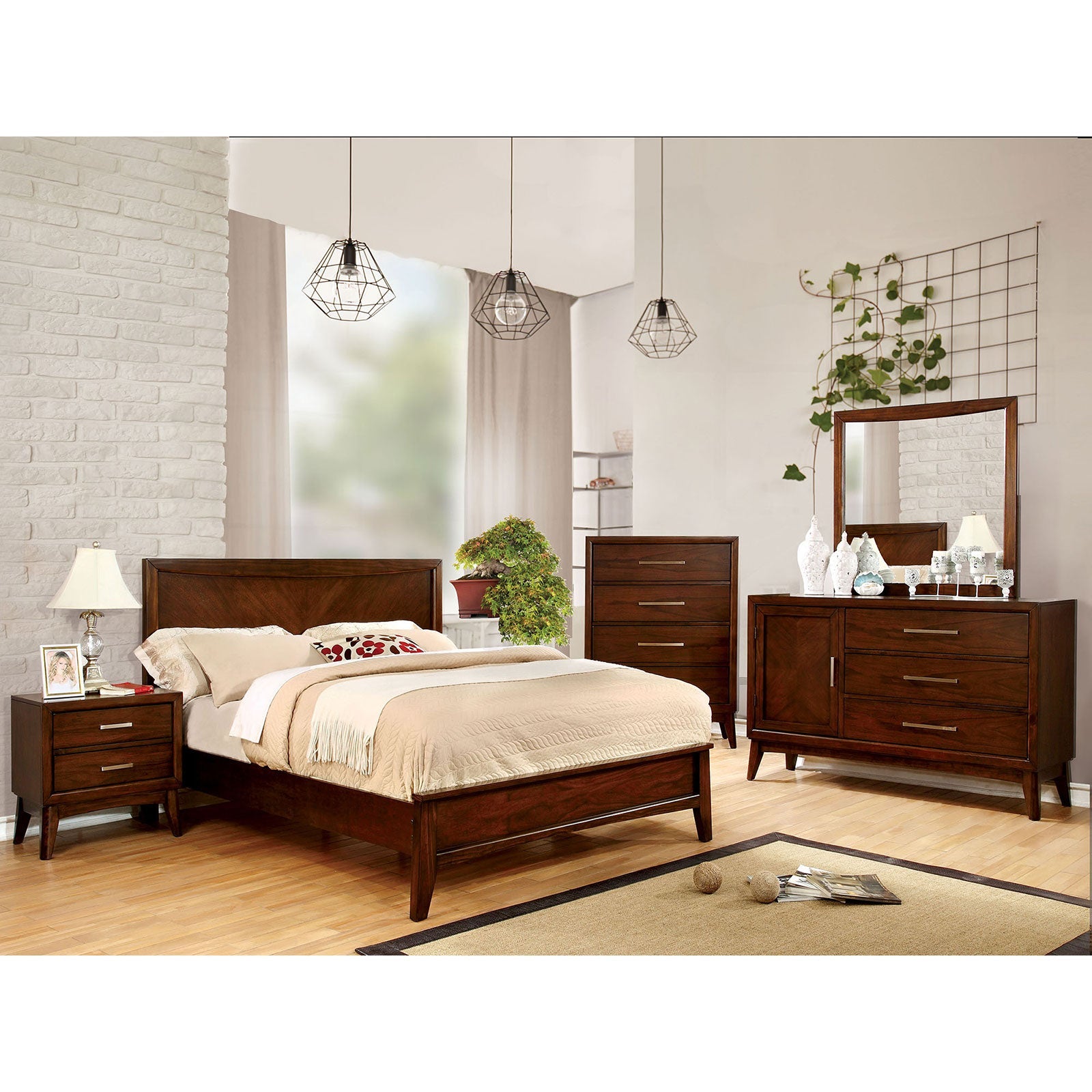 SNYDER Brown Cherry 5 Pc. Queen Bedroom Set w/ 2NS - ATL FURNITURE