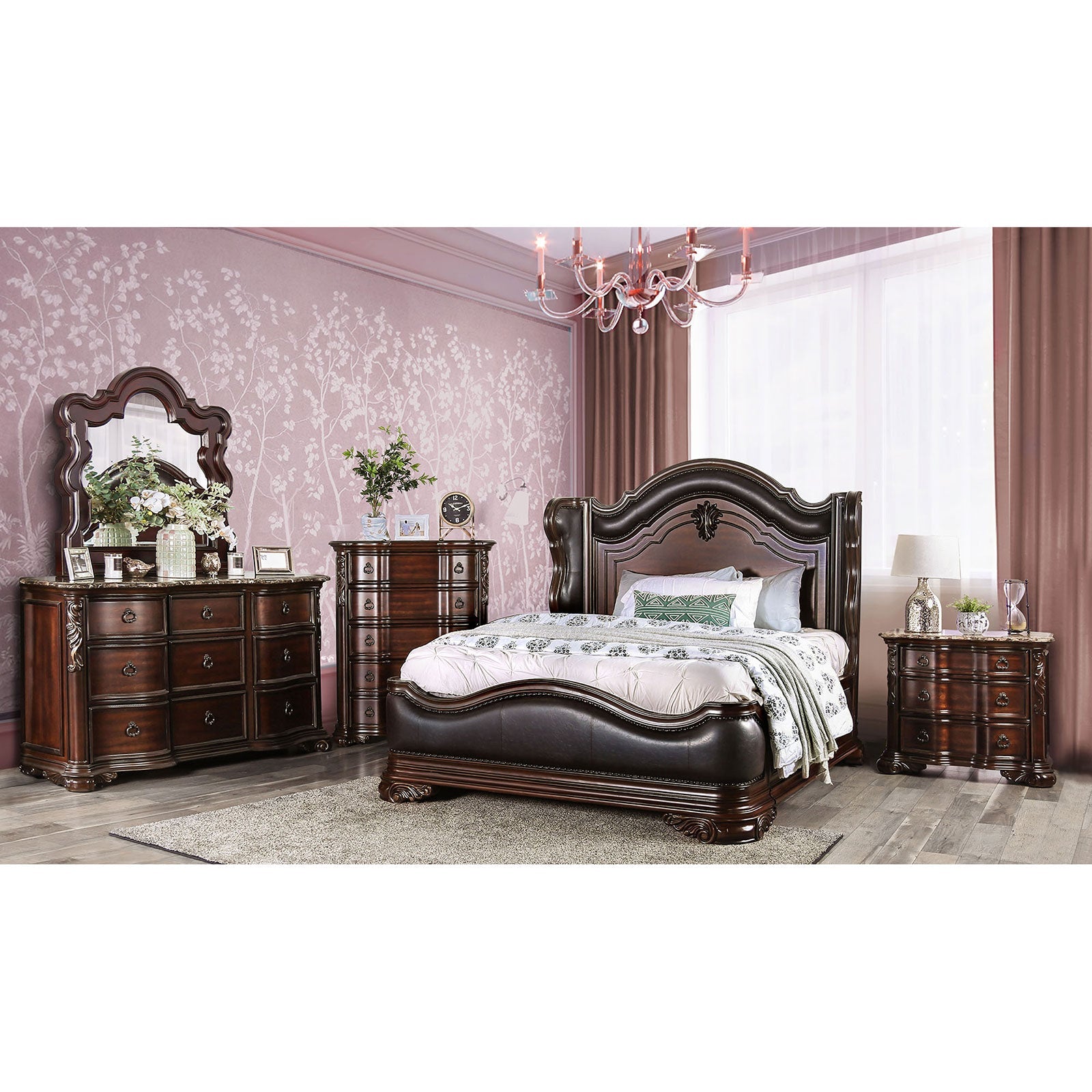 Arcturus Brown Cherry 5 Pc. Queen Bedroom Set w/ 2NS - ATL FURNITURE