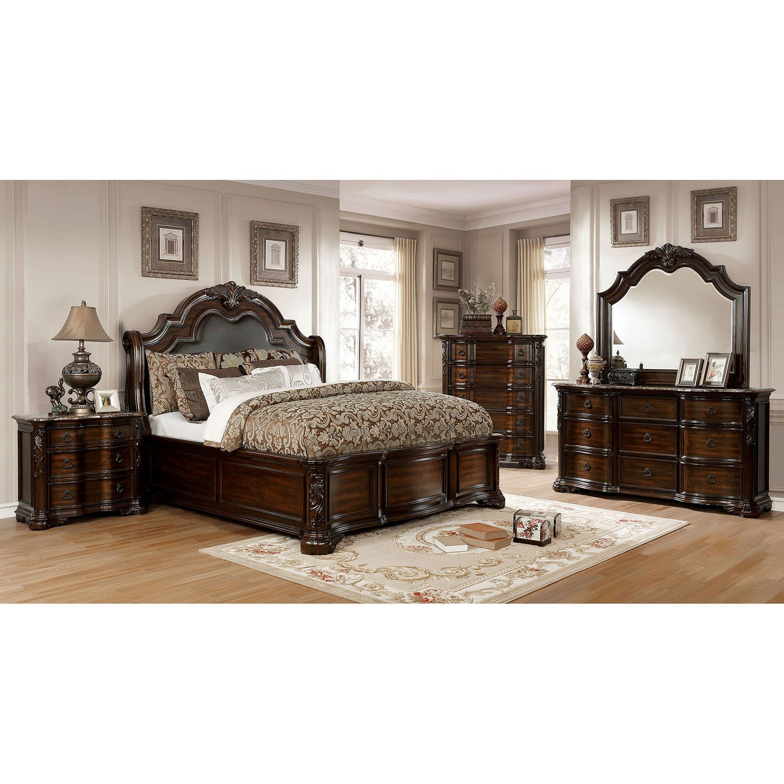 Niketas Brown Cherry/Espresso 4 Pc. Queen Bedroom Set - ATL FURNITURE