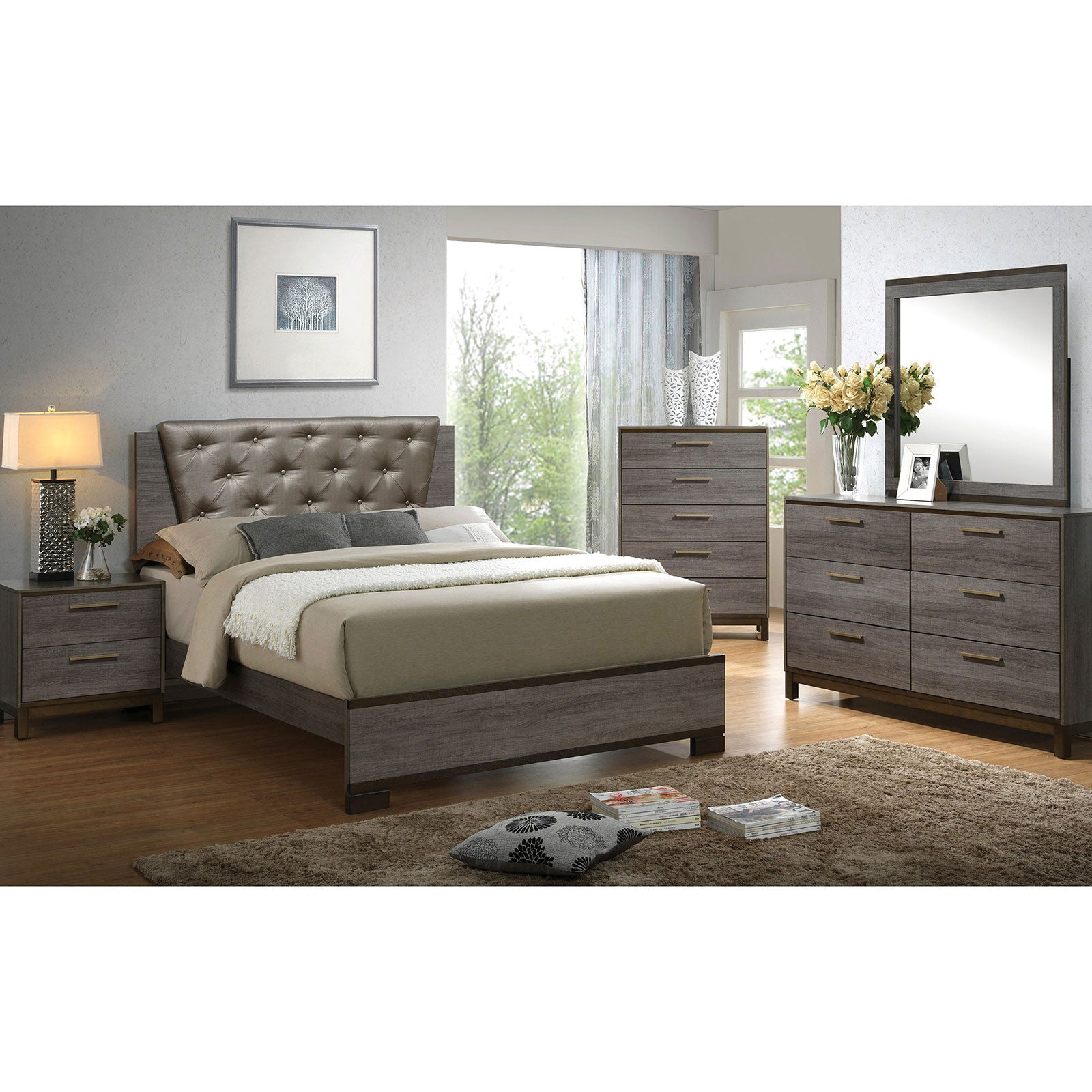 MANVEL Two-Tone Antique Gray 5 Pc. Queen Bedroom Set w/ 2NS - ATL FURNITURE