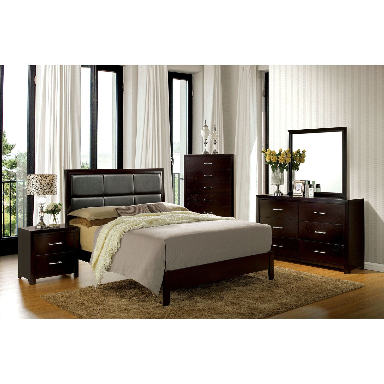 JANINE Espresso 5 Pc. Queen Bedroom Set w/ 2NS - ATL FURNITURE