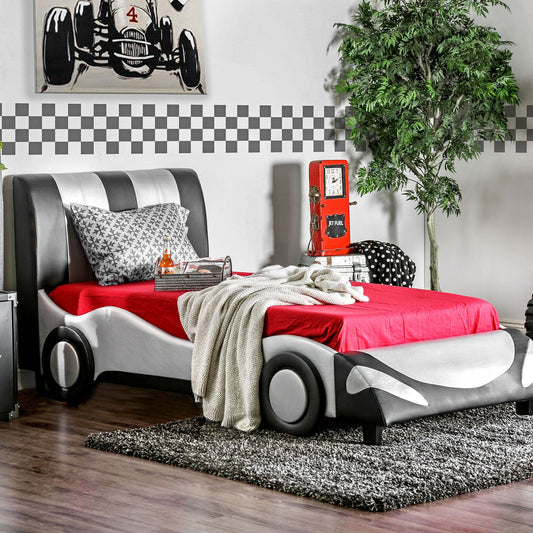 SUPER RACER Silver/Black Twin Bed - ATL FURNITURE