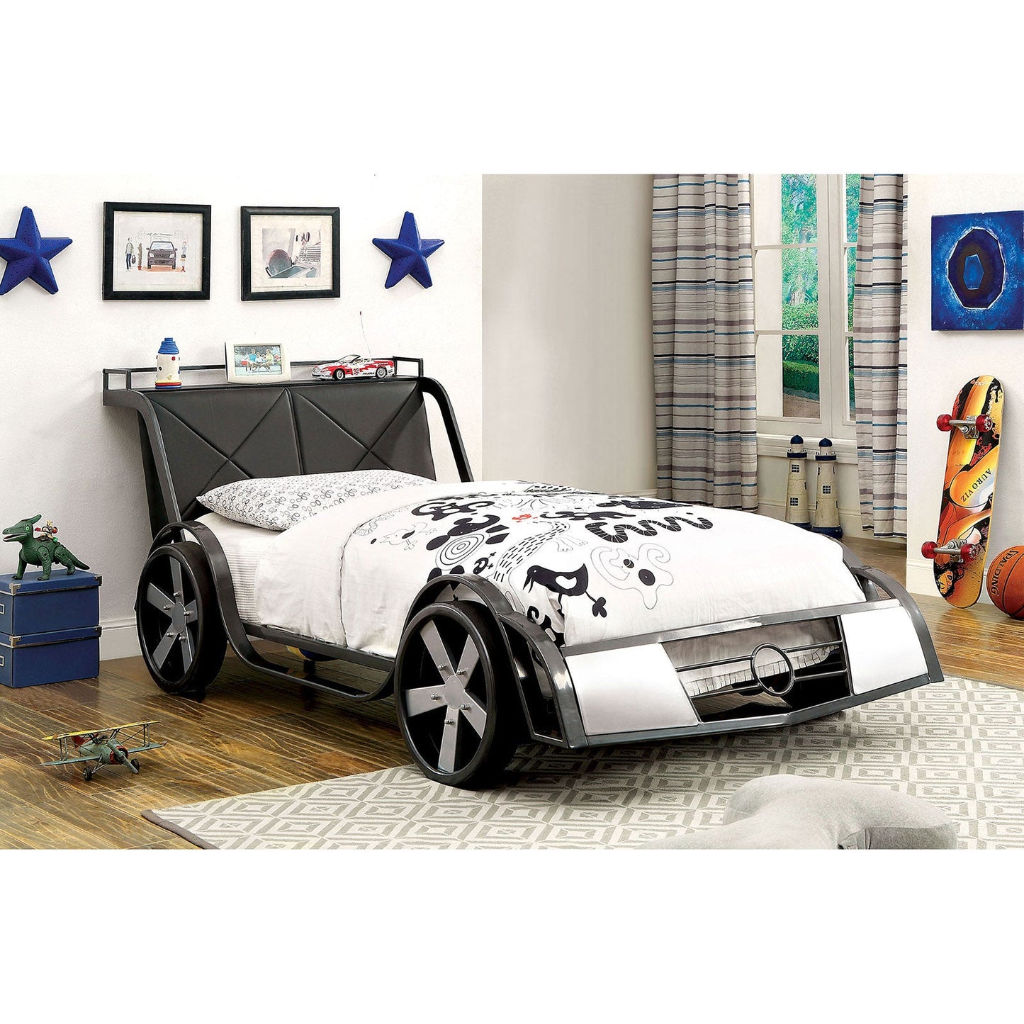 GT RACER Silver/Gun Metal Twin Bed - ATL FURNITURE